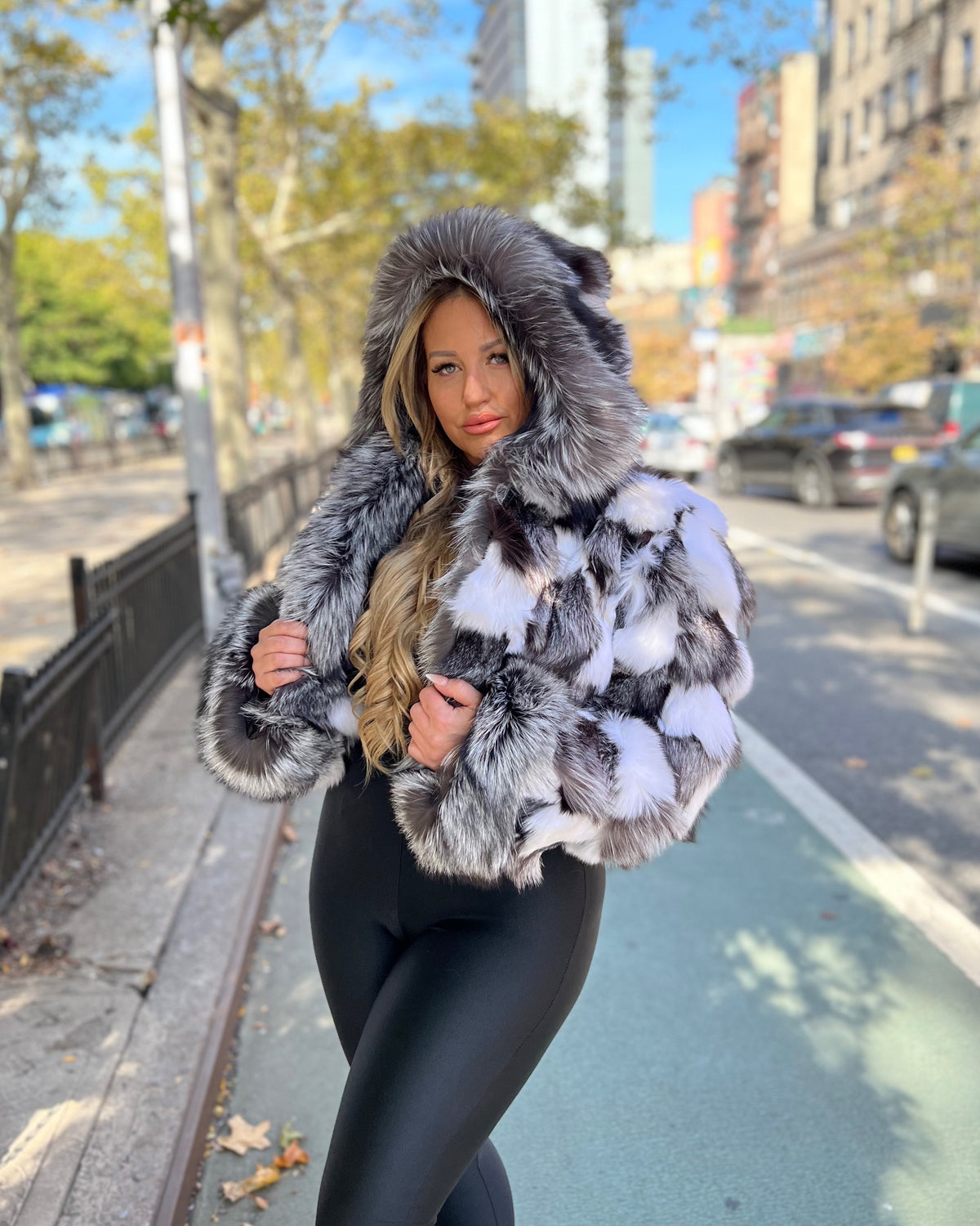 WOMEN -  SLIVER FOX AND WHITE FOX BOMBER WITH HOOD
