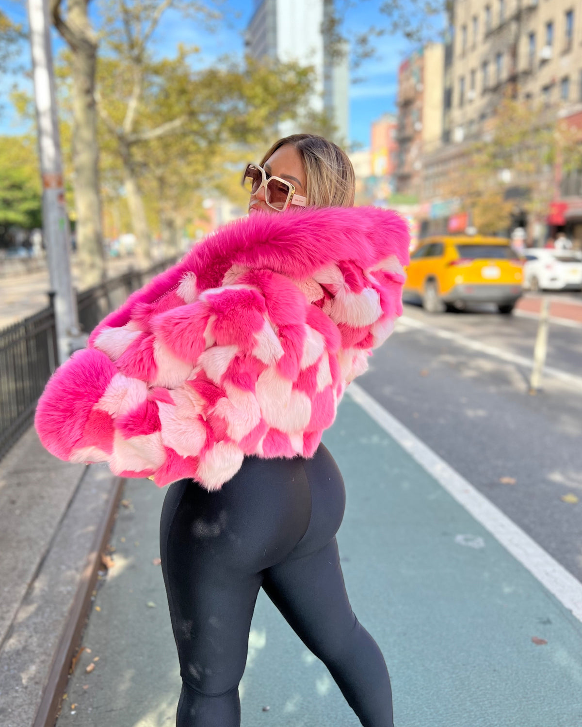 WOMEN -  TWO TONE PINK FOX BOMBER WITH HOOD