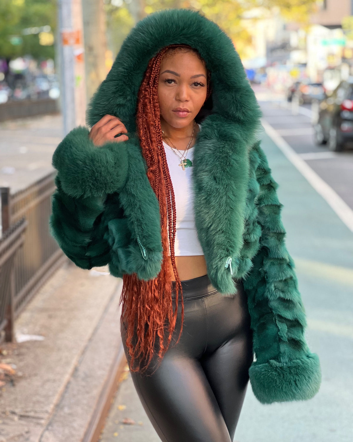 WOMEN - MONEY GREEN FOX BOMBER WITH HOOD