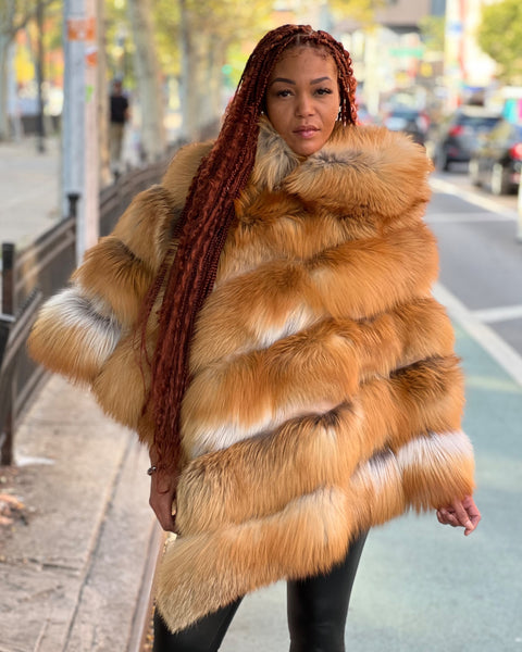 WOMEN FOX PONCHO- NATURAL RED FOX – DaRucci Leather