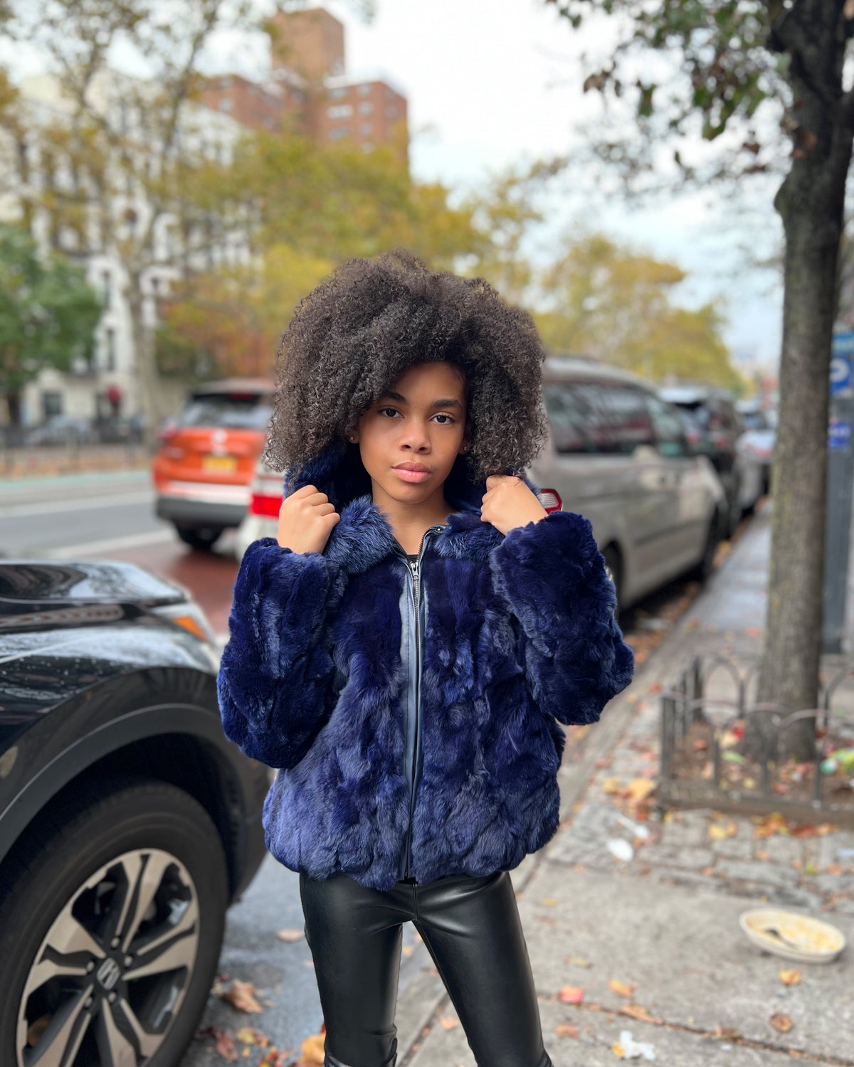 KIDS- NAVY BLUE FUR WITH HOOD