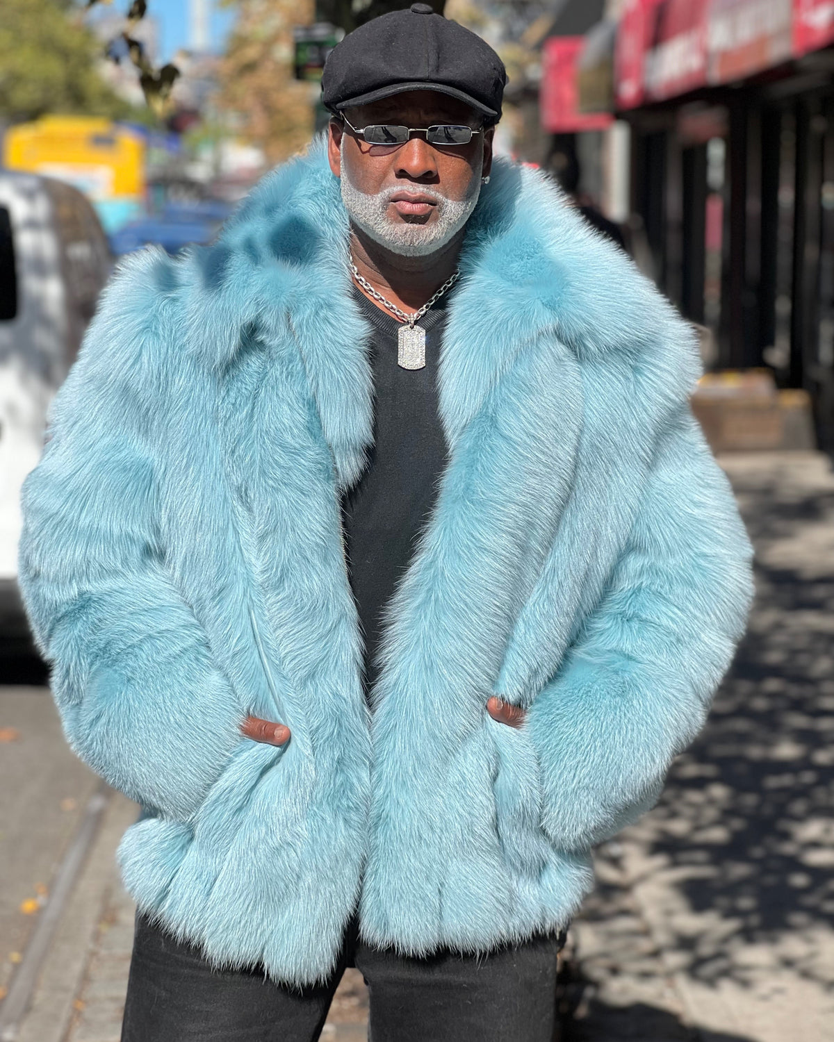 MEN -  AQUA COLOR FOX FUR BOMBER