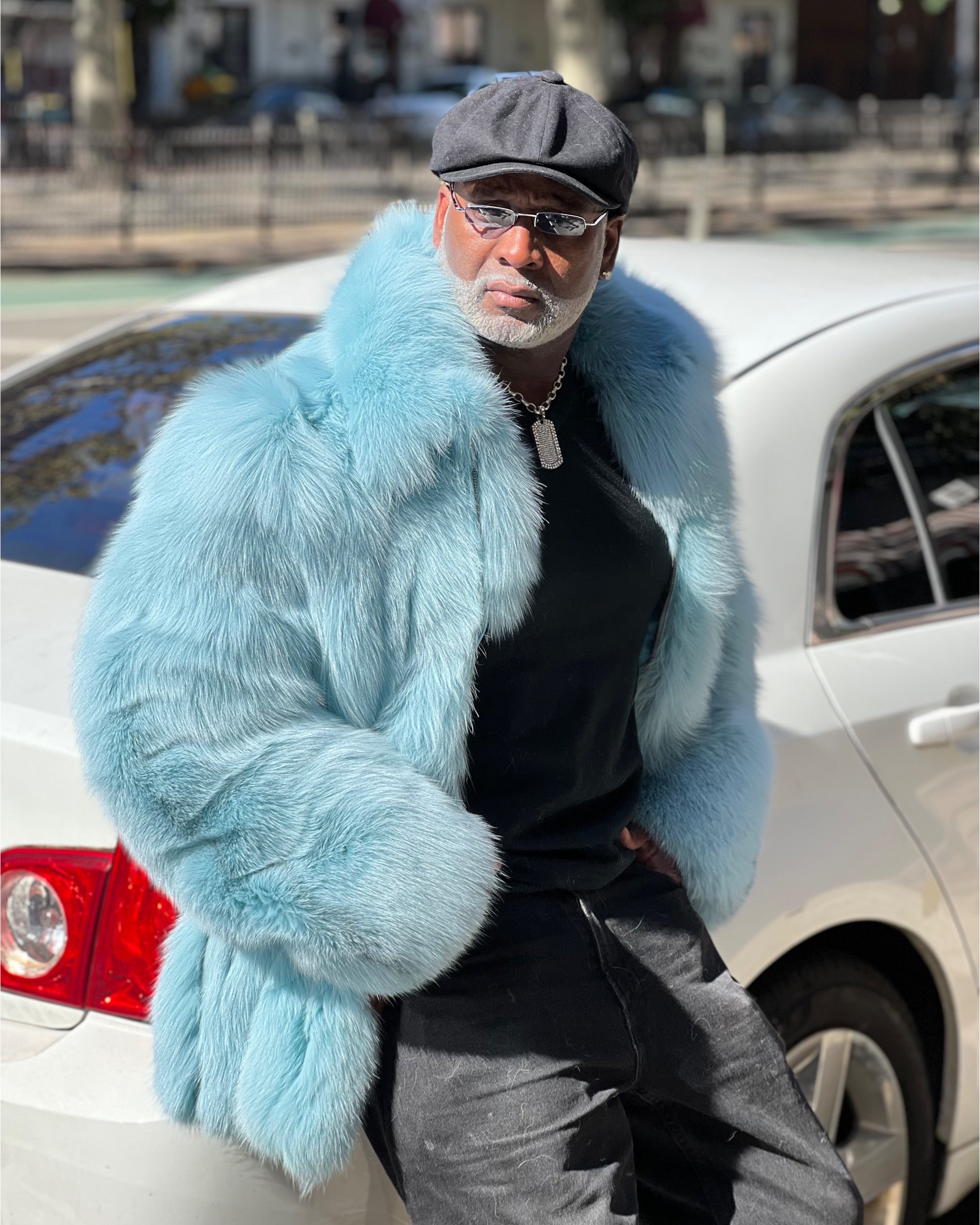 MEN -  AQUA COLOR FOX FUR BOMBER