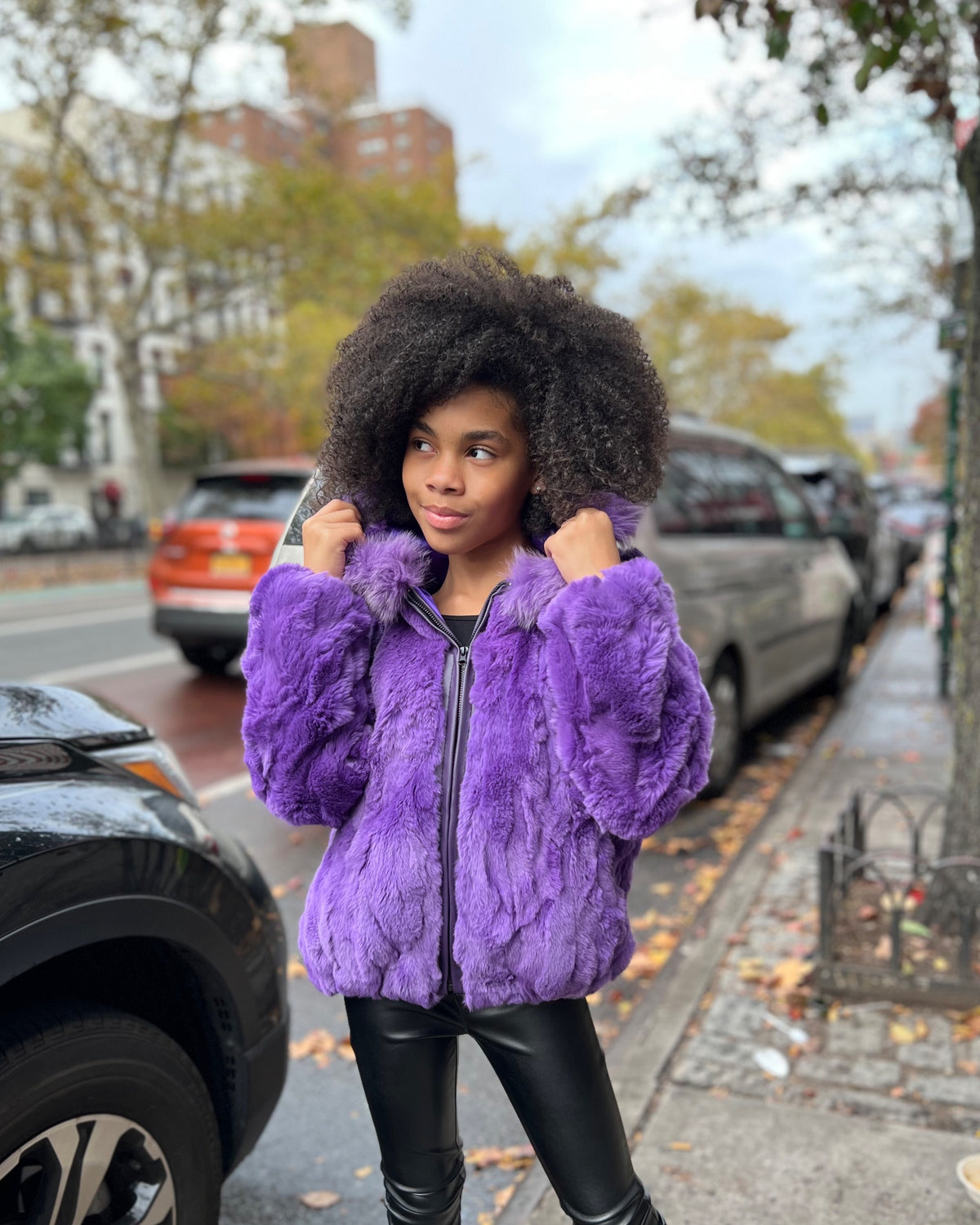 KIDS- PURPLE FUR WITH HOOD