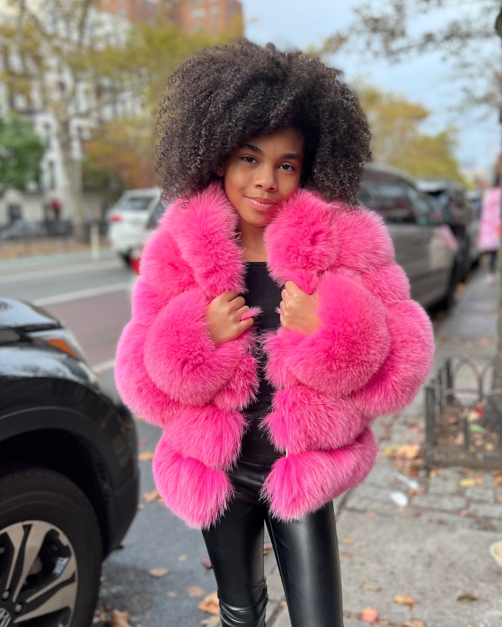KIDS- HOT PINK FOX FUR WITH HOOD – DaRucci Leather