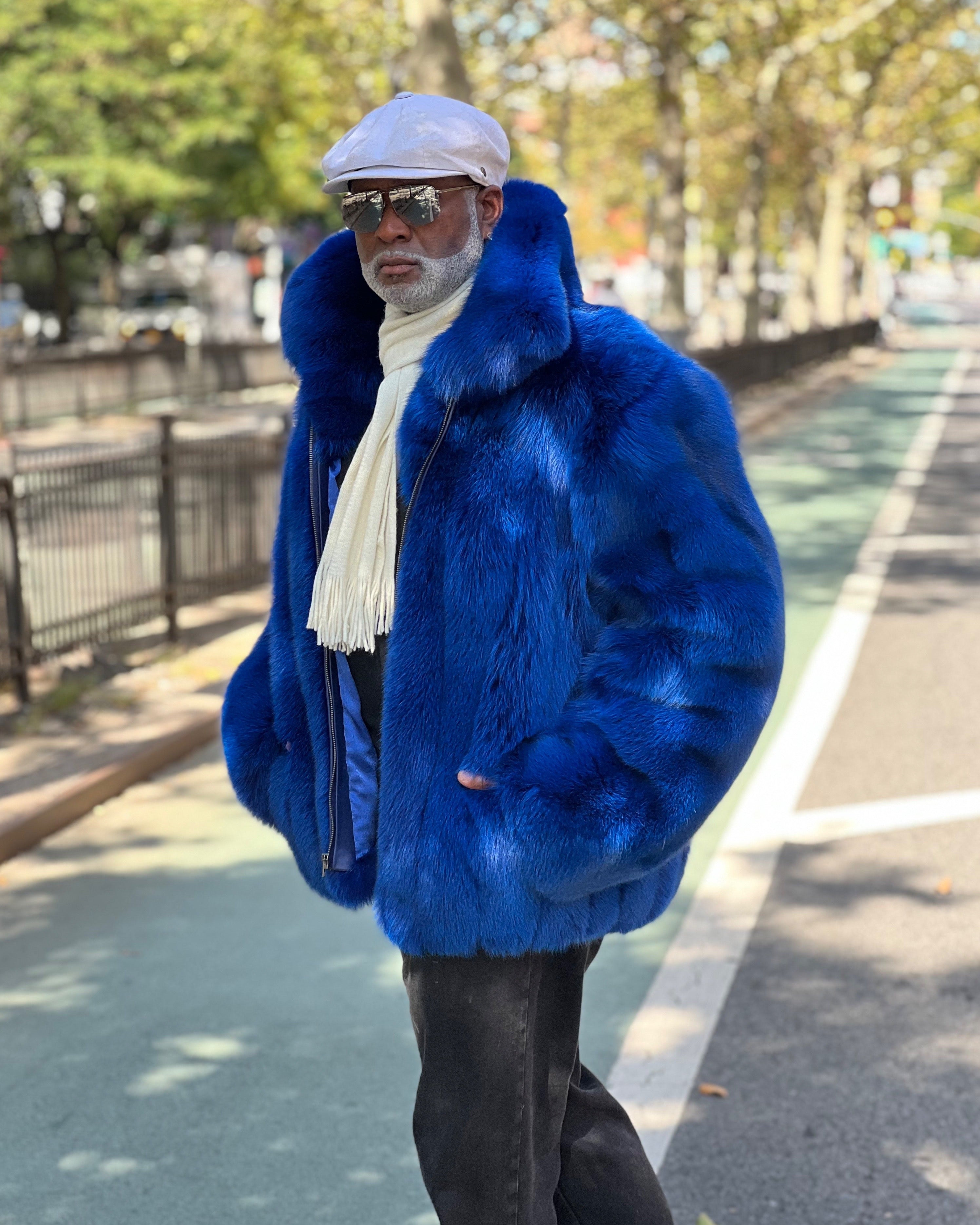 MEN -  ROYAL BLUE FOX FUR BOMBER