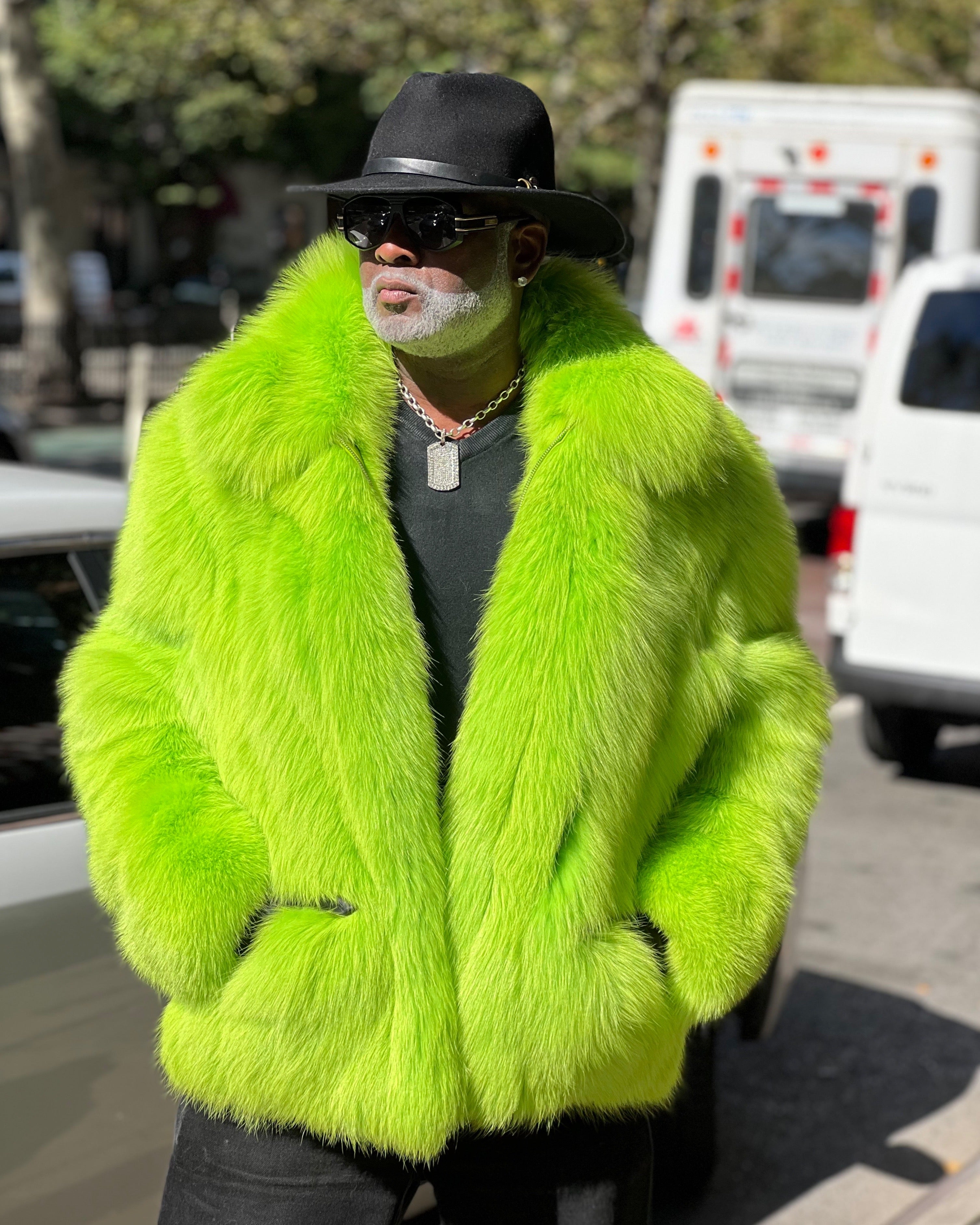 MEN -  LIME GREEN FOX FUR BOMBER
