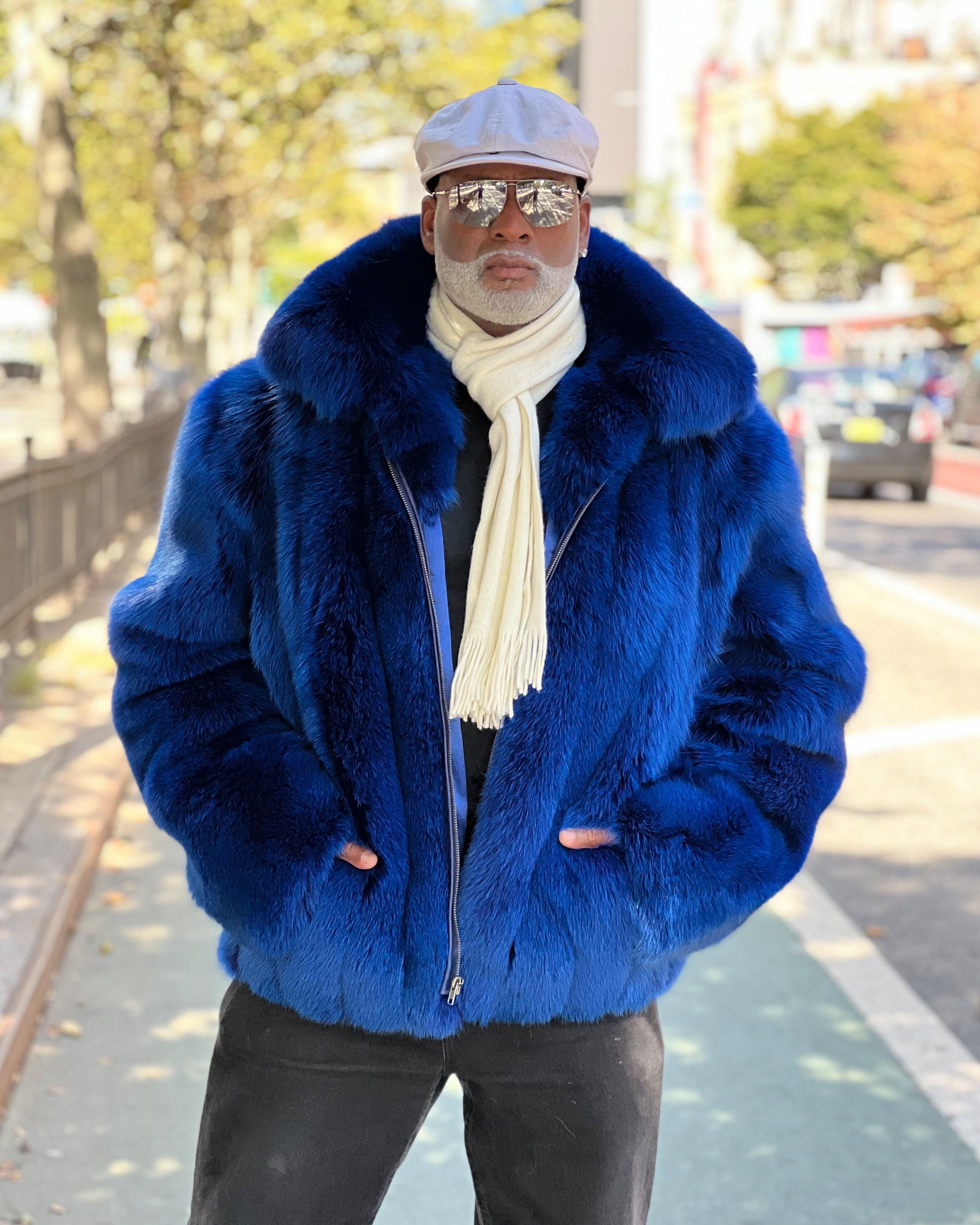 MEN -  ROYAL BLUE FOX FUR BOMBER