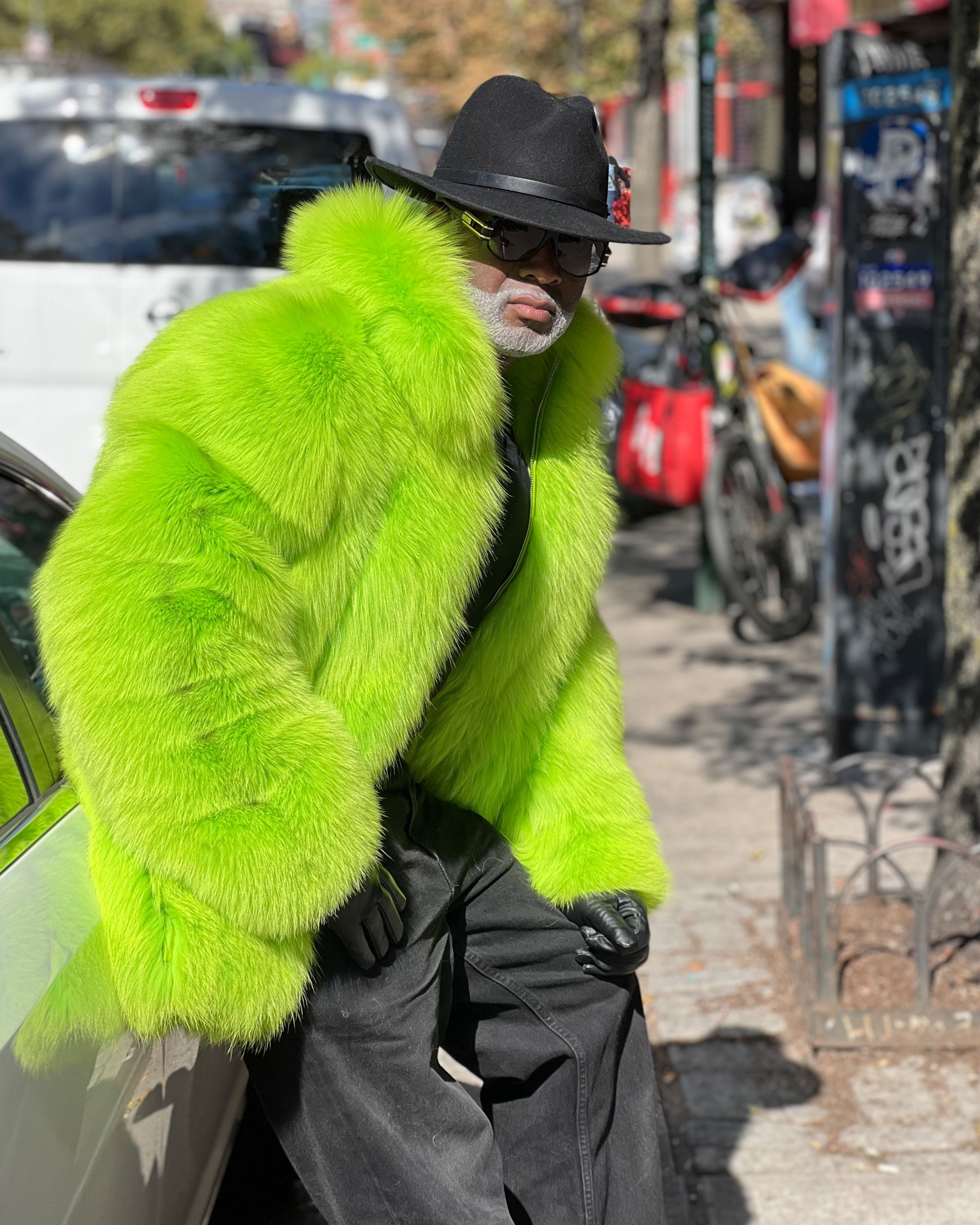 MEN -  LIME GREEN FOX FUR BOMBER