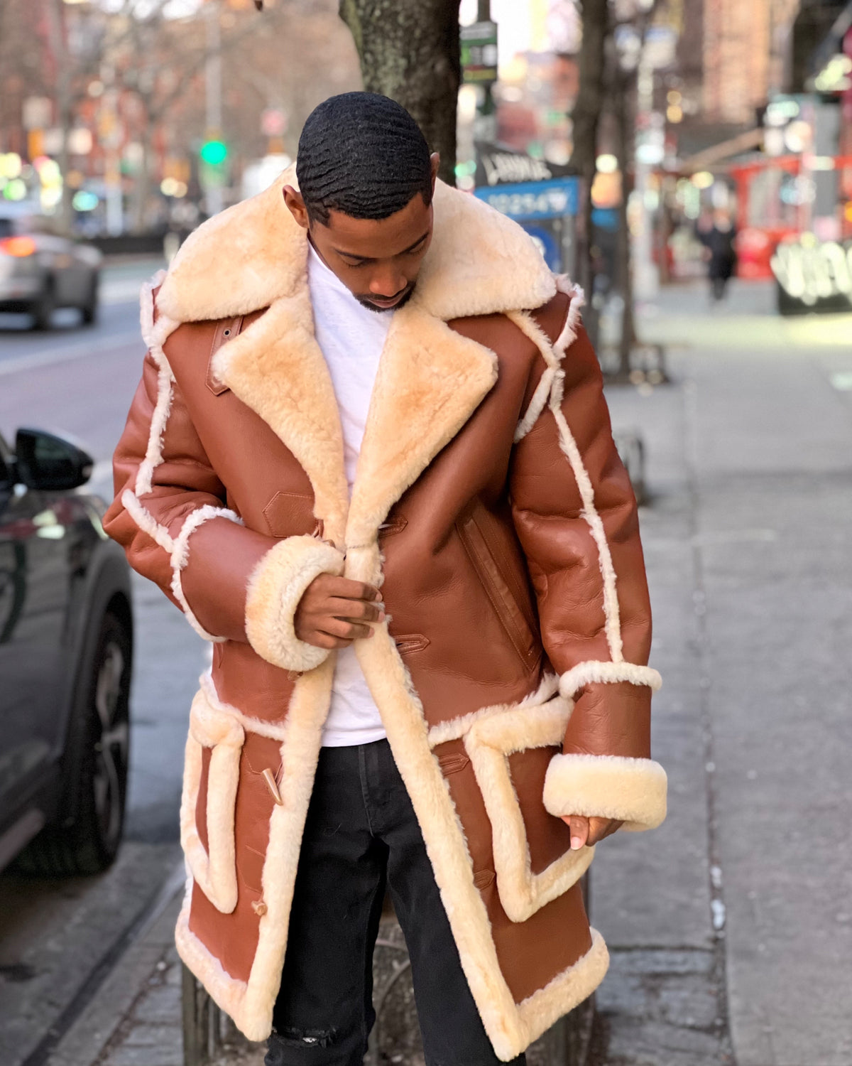 MEN SHEARLING- COGNAC 3/4 - NO HOOD