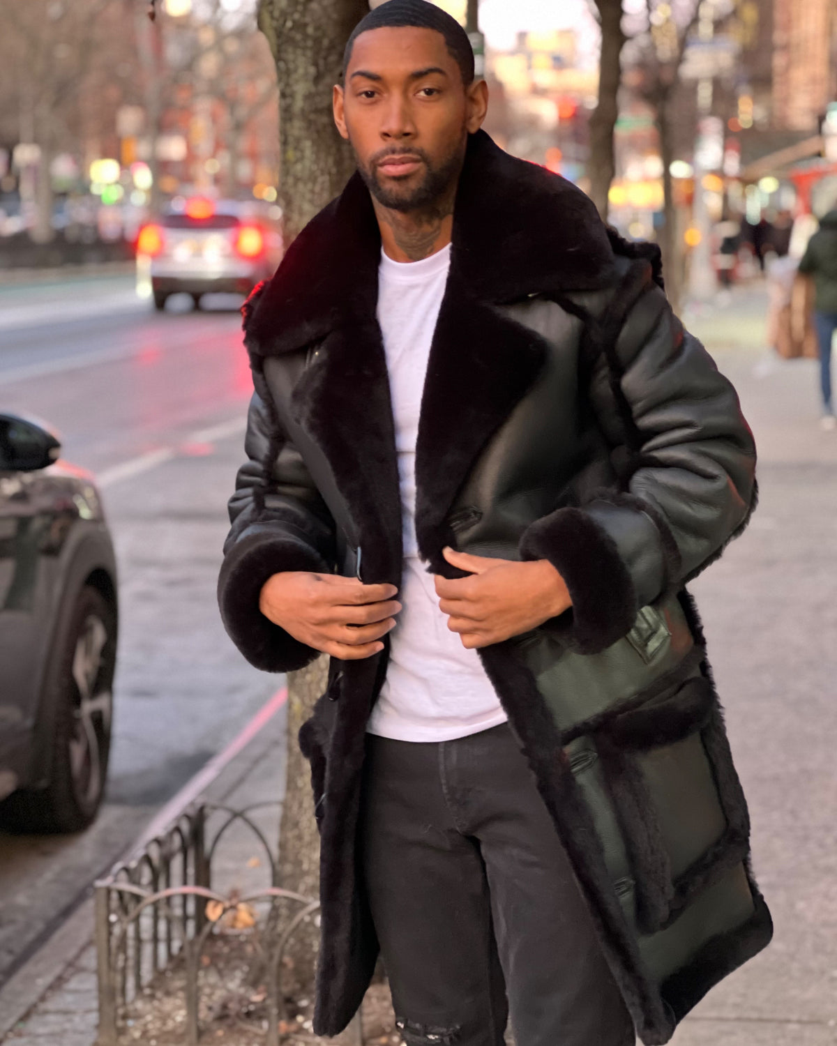 MEN SHEARLING- BLACK 3/4 - NO HOOD