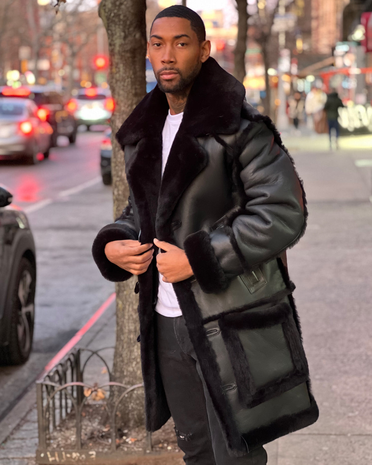 MEN SHEARLING- BLACK 3/4 - NO HOOD