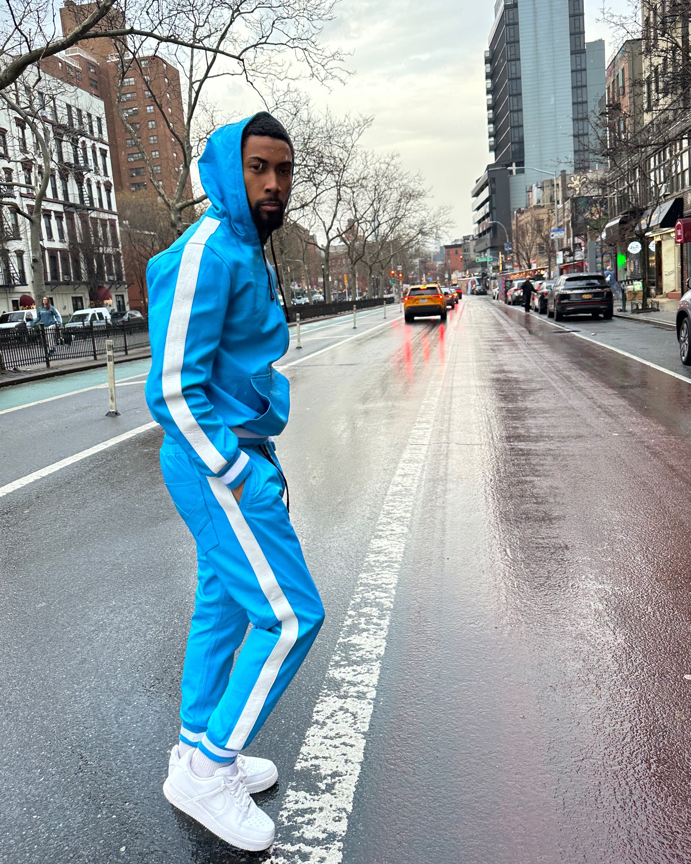 MEN LEATHER SUIT- BABY BLUE & WHITE