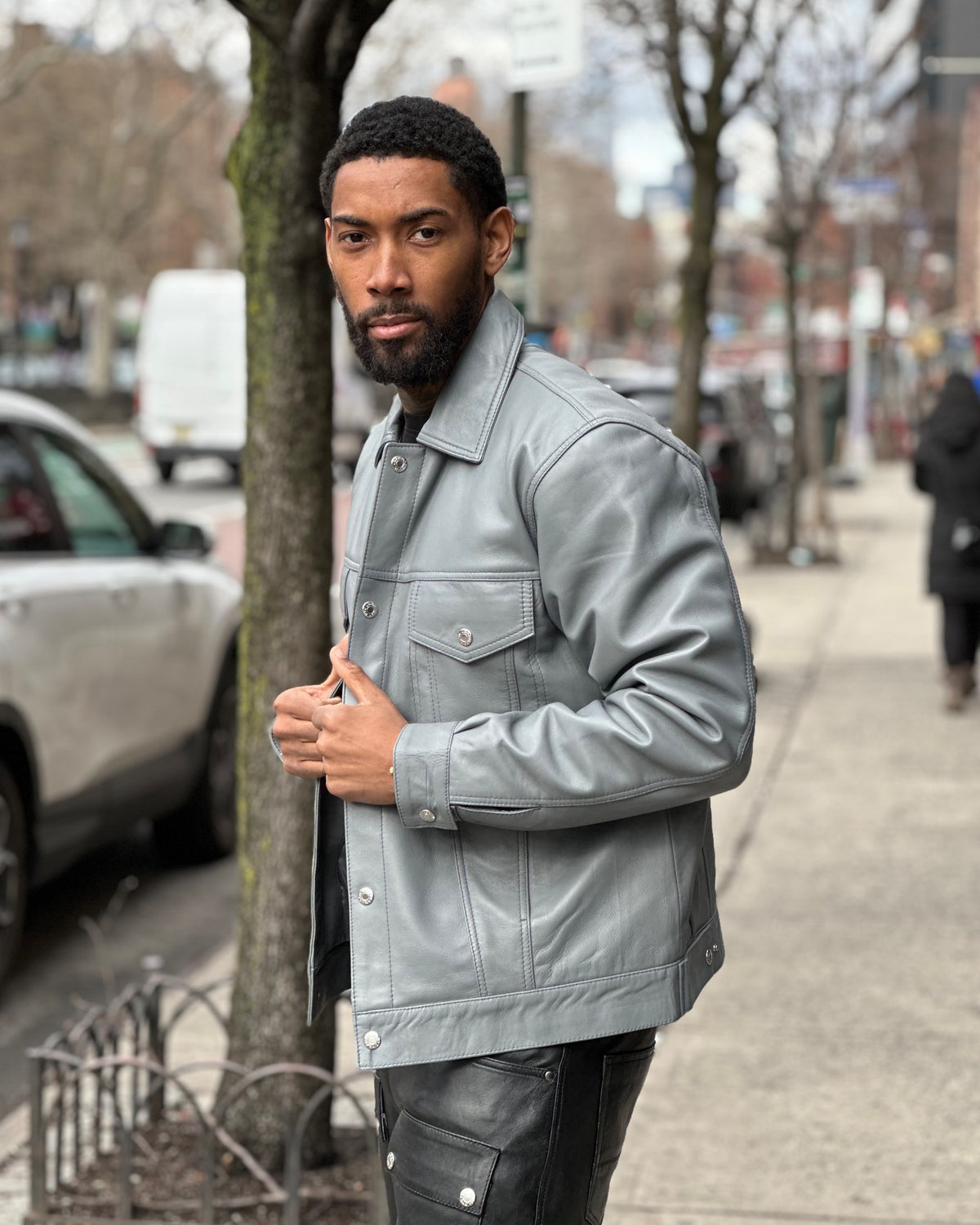 MEN LEATHER DENIM STYLE- GREY