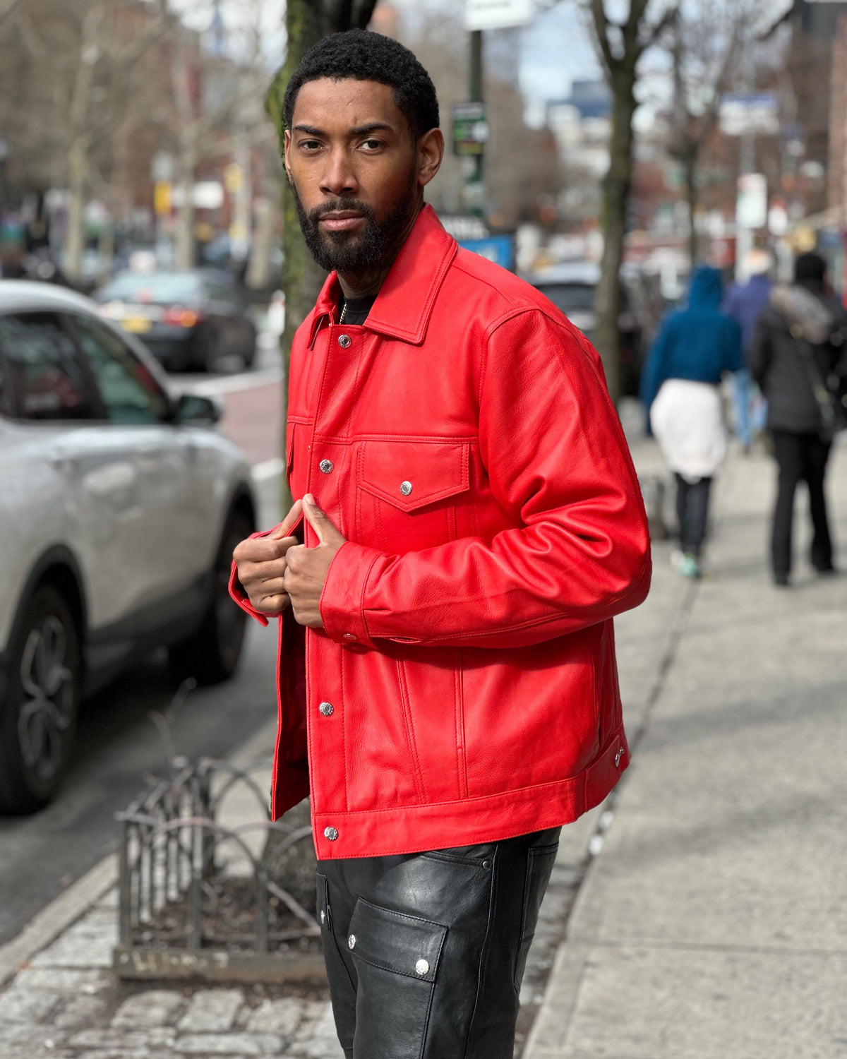 MEN LEATHER DENIM STYLE- RED