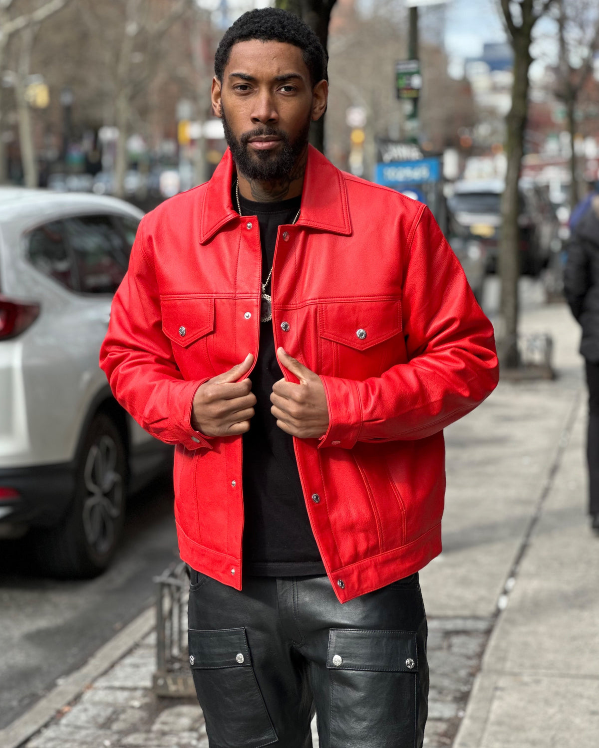 MEN LEATHER DENIM STYLE- RED