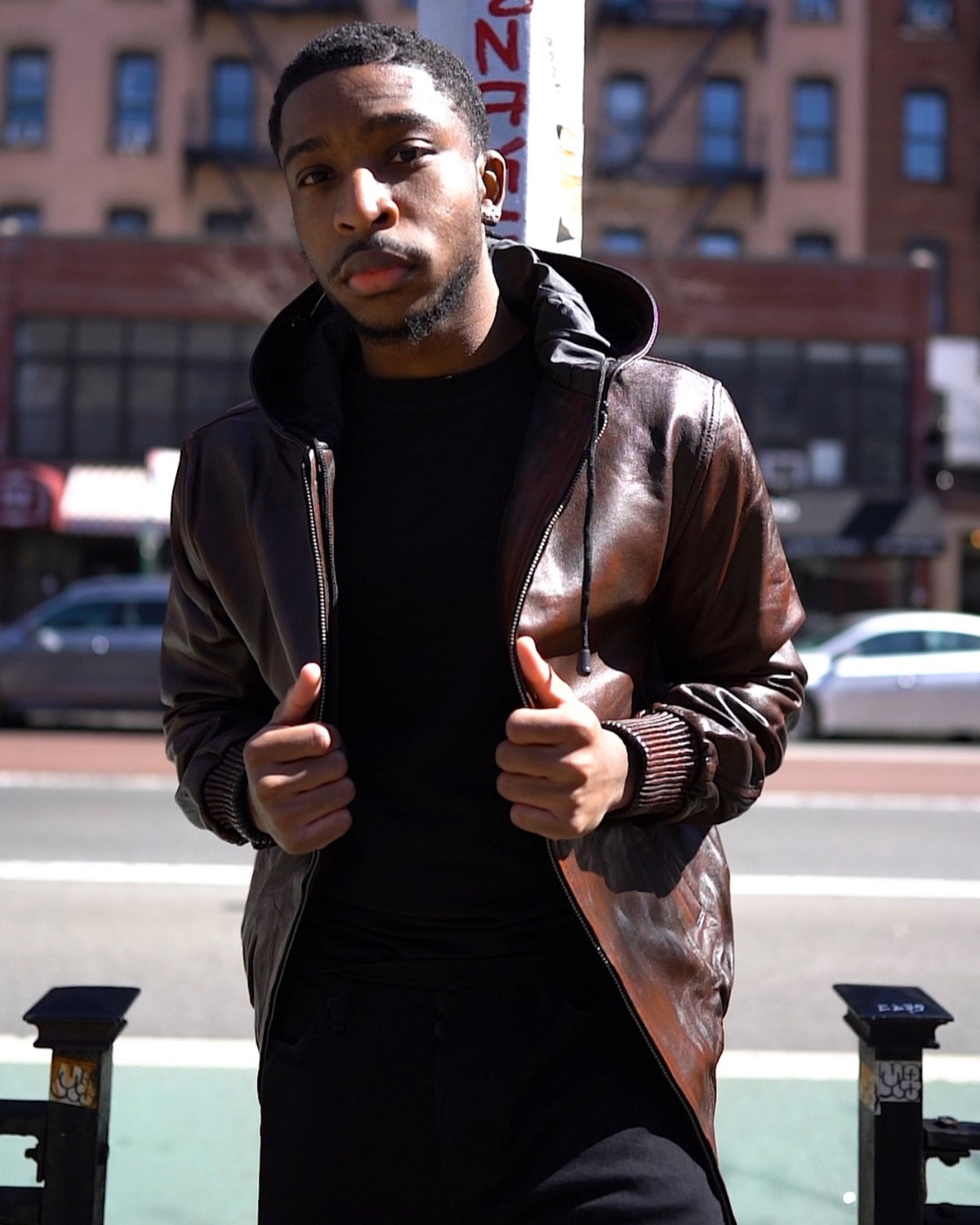 MEN LEATHER HOODIE- DISTRESSED BROWN