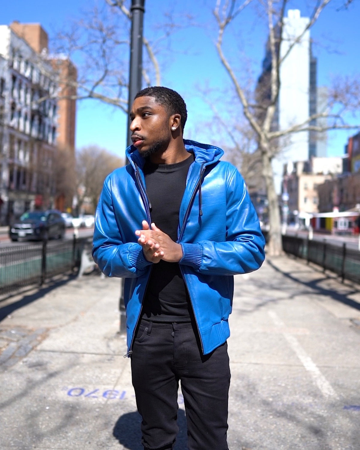 MEN LEATHER HOODIE- ROYAL BLUE