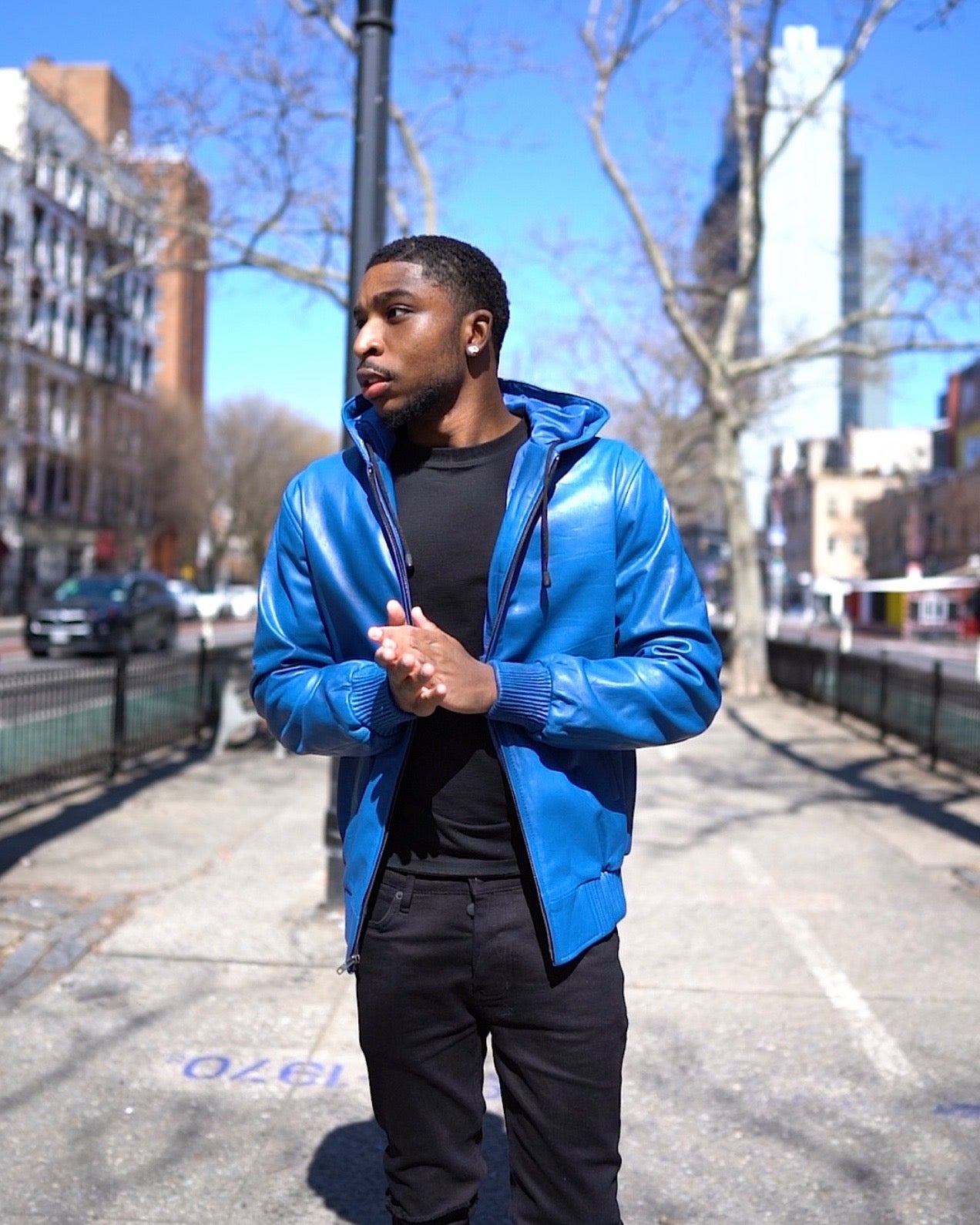 MEN LEATHER HOODIE- ROYAL BLUE – DaRucci Leather