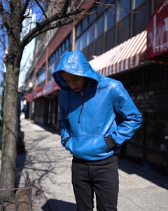 MEN LEATHER PULL OVER HOODIE- ROYAL BLUE