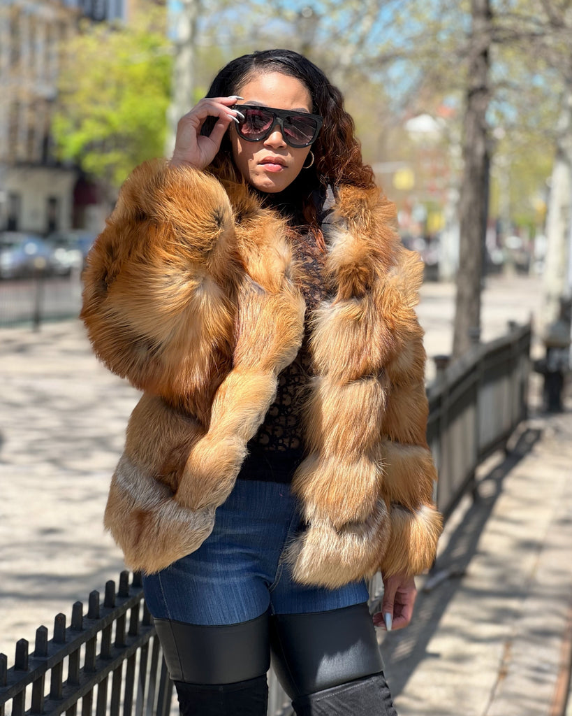 Red Fur Coats For Womens WOMEN WAIST LENGTH NATURAL RED FOX FUR