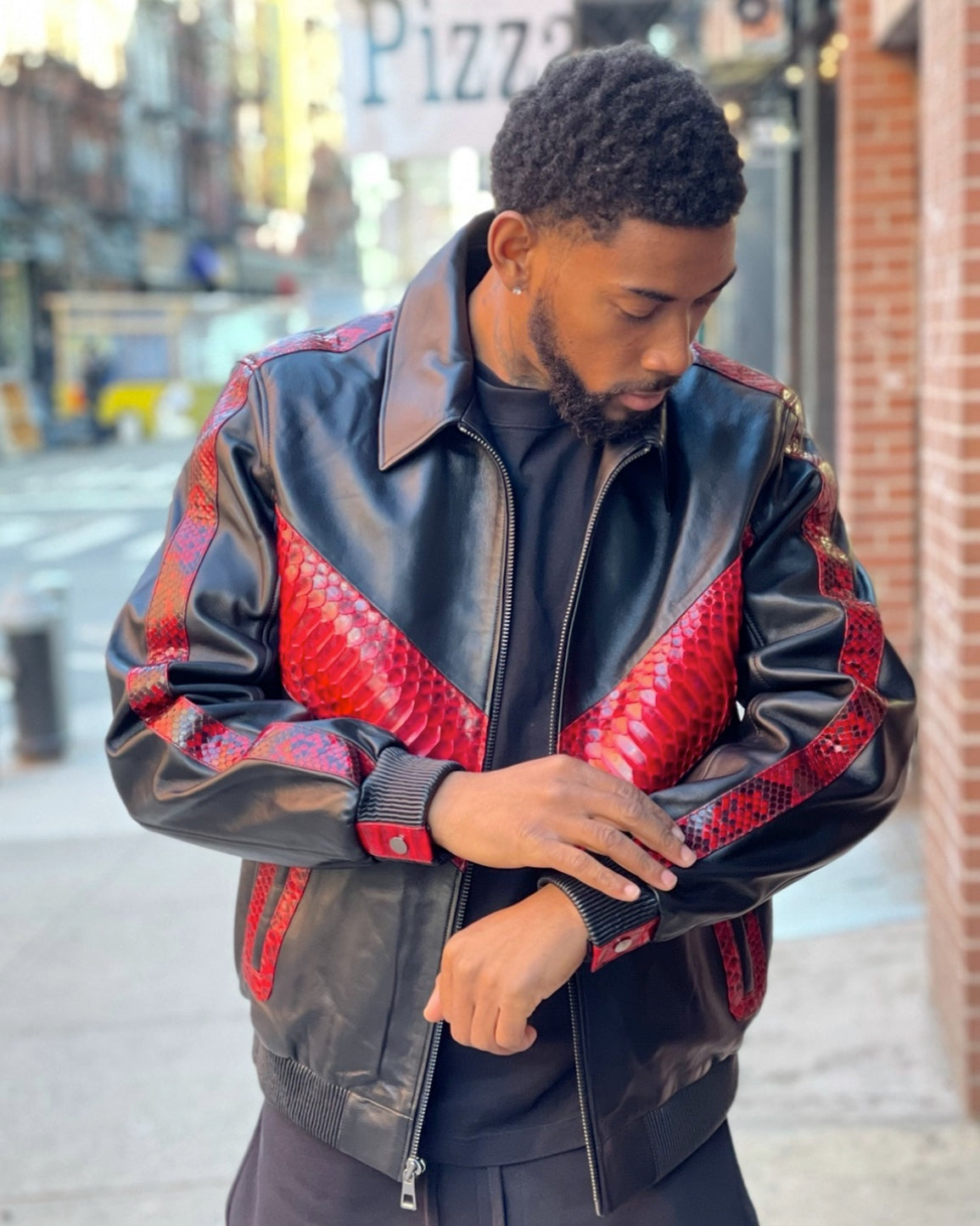 MEN - BLACK WITH RED PYTHON TRIM