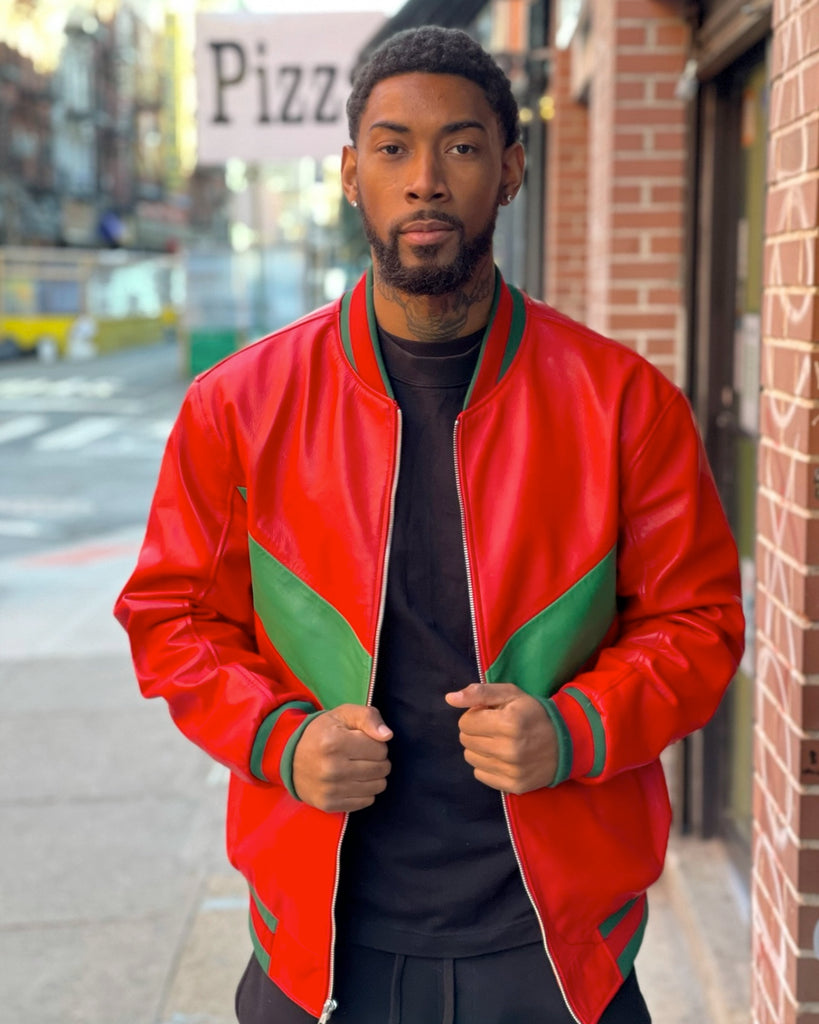 MEN -BASEBALL STYLE JACKET RED GREEN