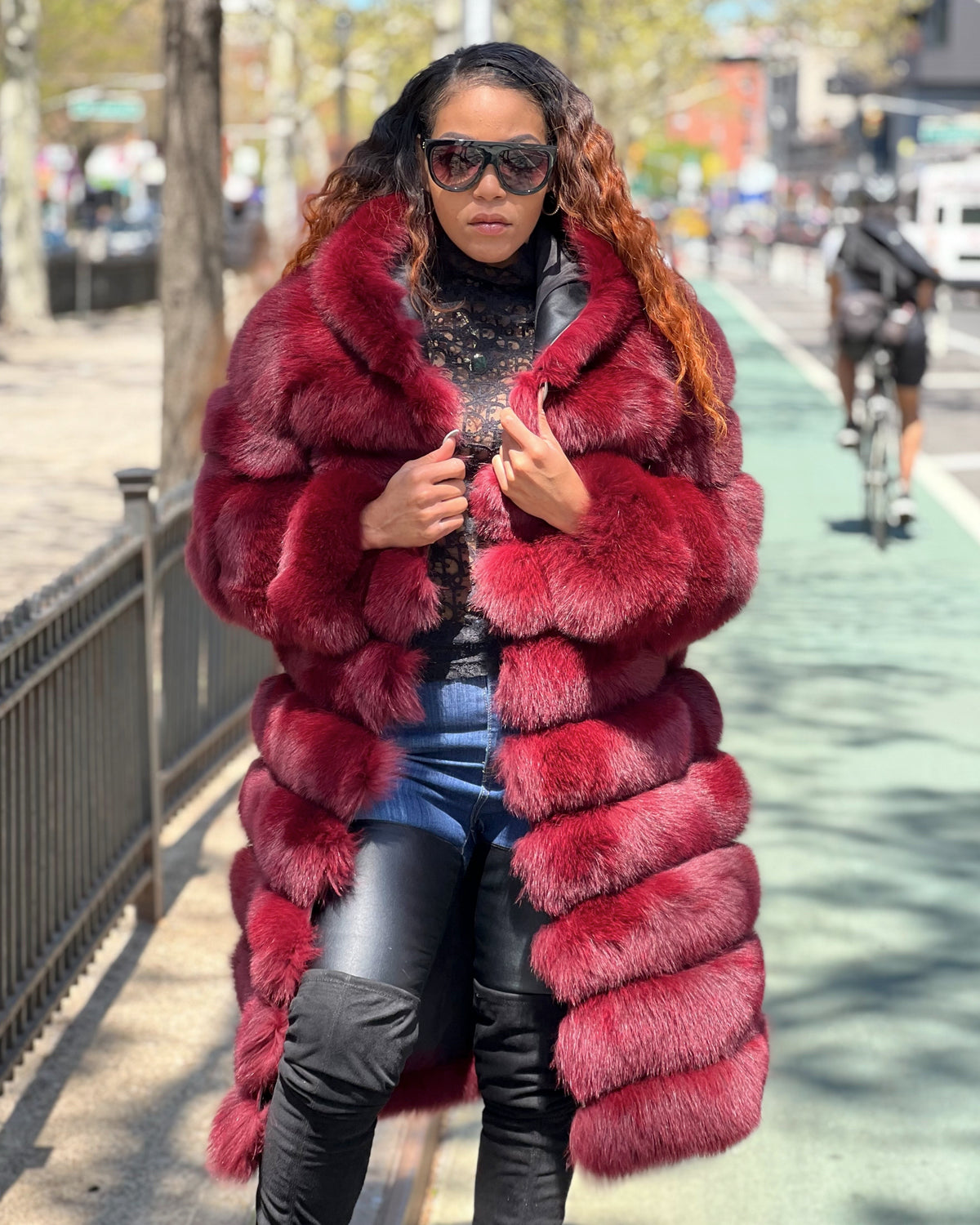WOMEN -  3/4 BURGUNDY FOX FUR WITH HOOD