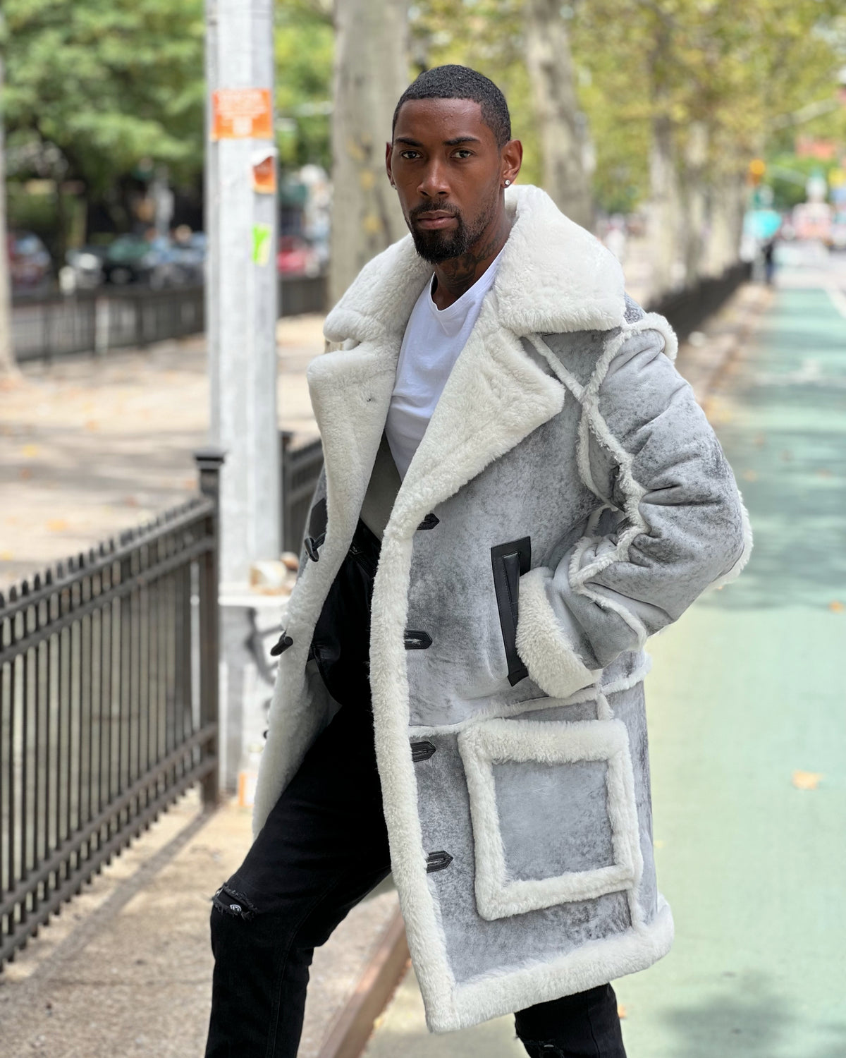 MEN SHEARLING- DISTRESSED GREY 3/4 - NO HOOD