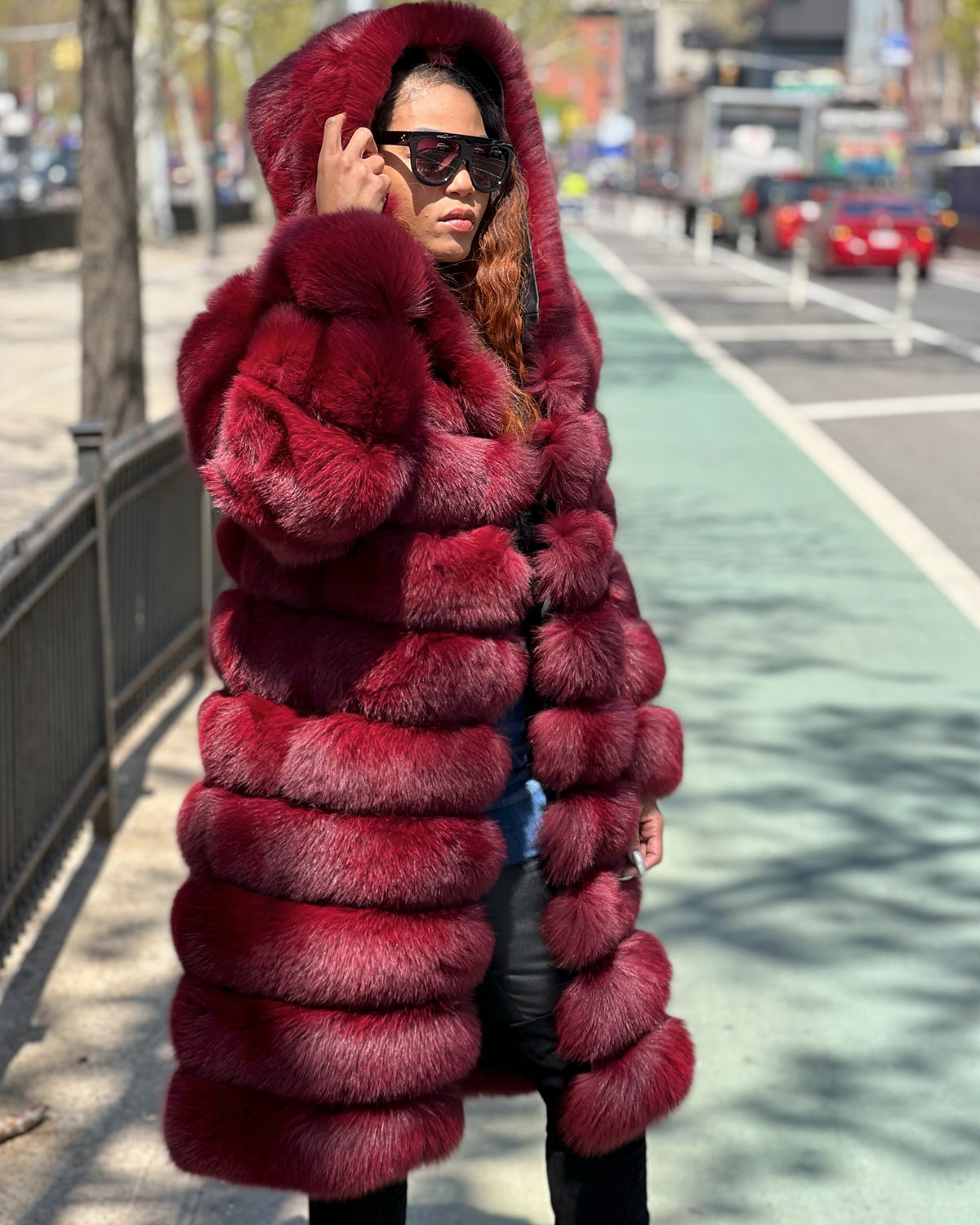 WOMEN -  3/4 BURGUNDY FOX FUR WITH HOOD