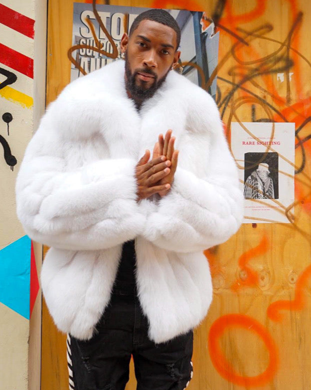 MEN WHITE FOX FUR BOMBER DaRucci Leather