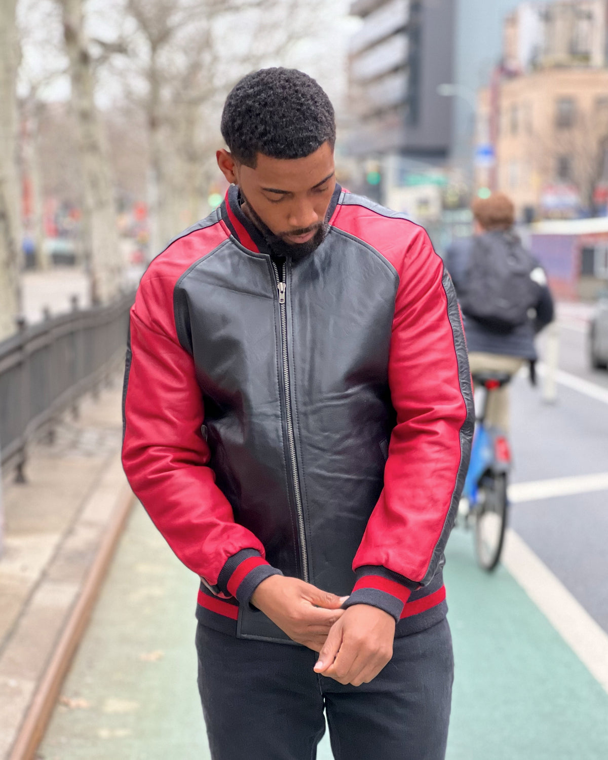 MEN BASEBALL STYLE JACKET- RED AND BLACK