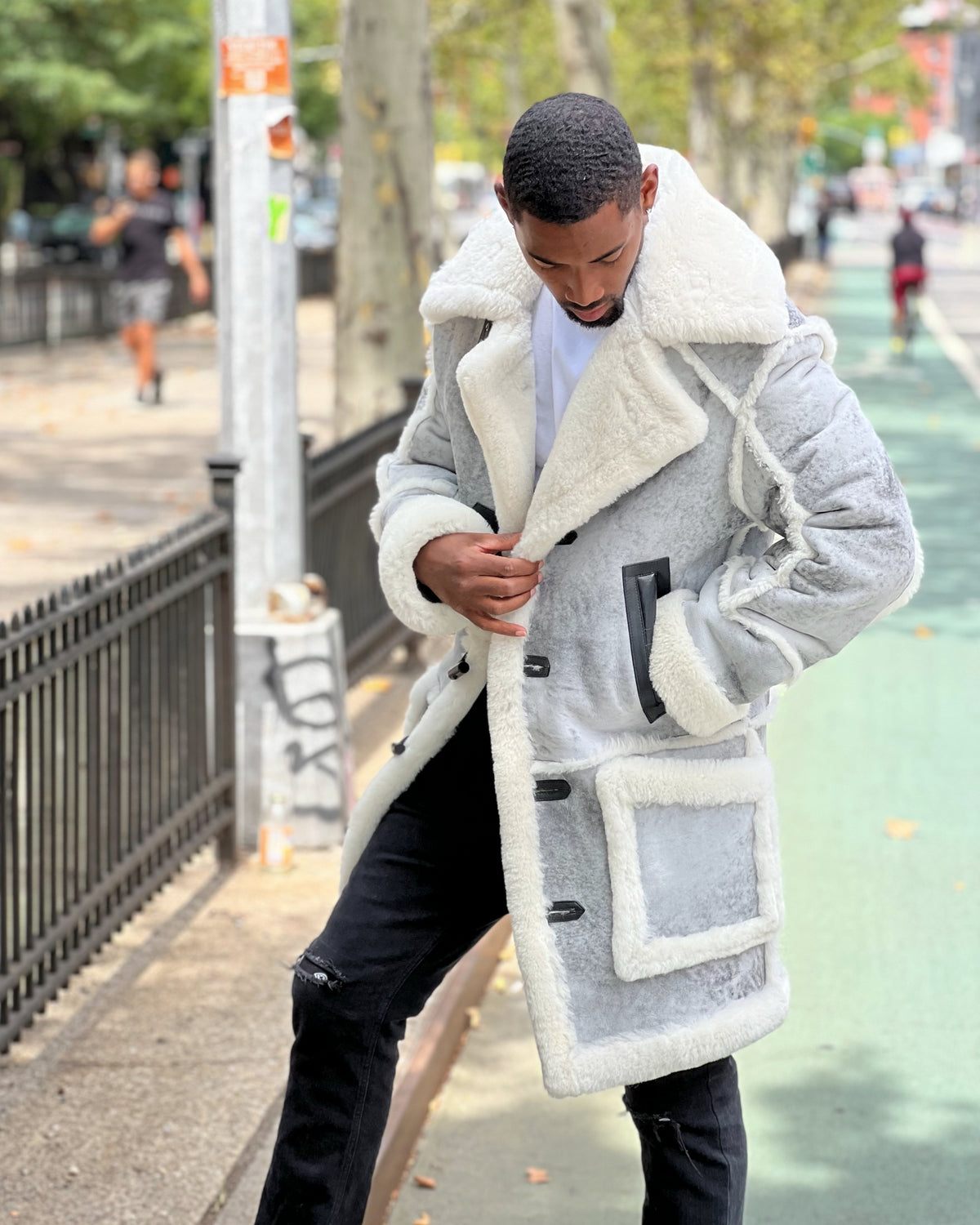 MEN SHEARLING- DISTRESSED GREY 3/4 - NO HOOD