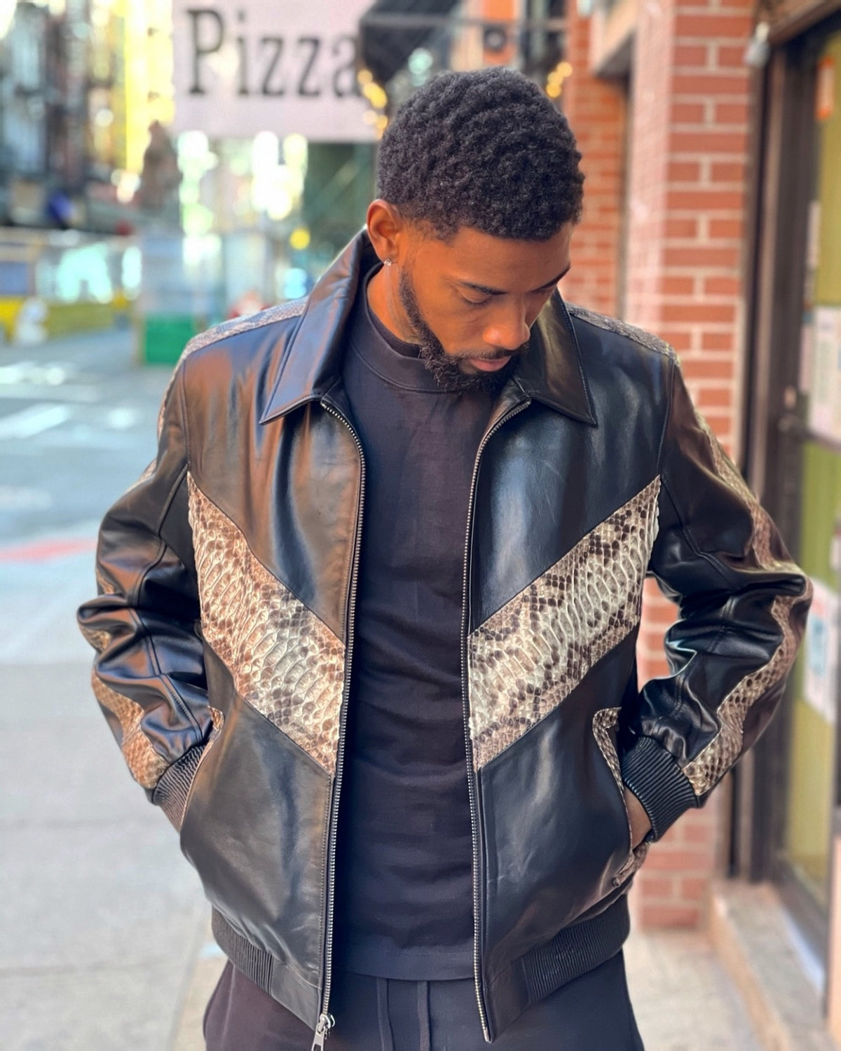 MEN - BLACK WITH NATURAL COLOR PYTHON TRIM