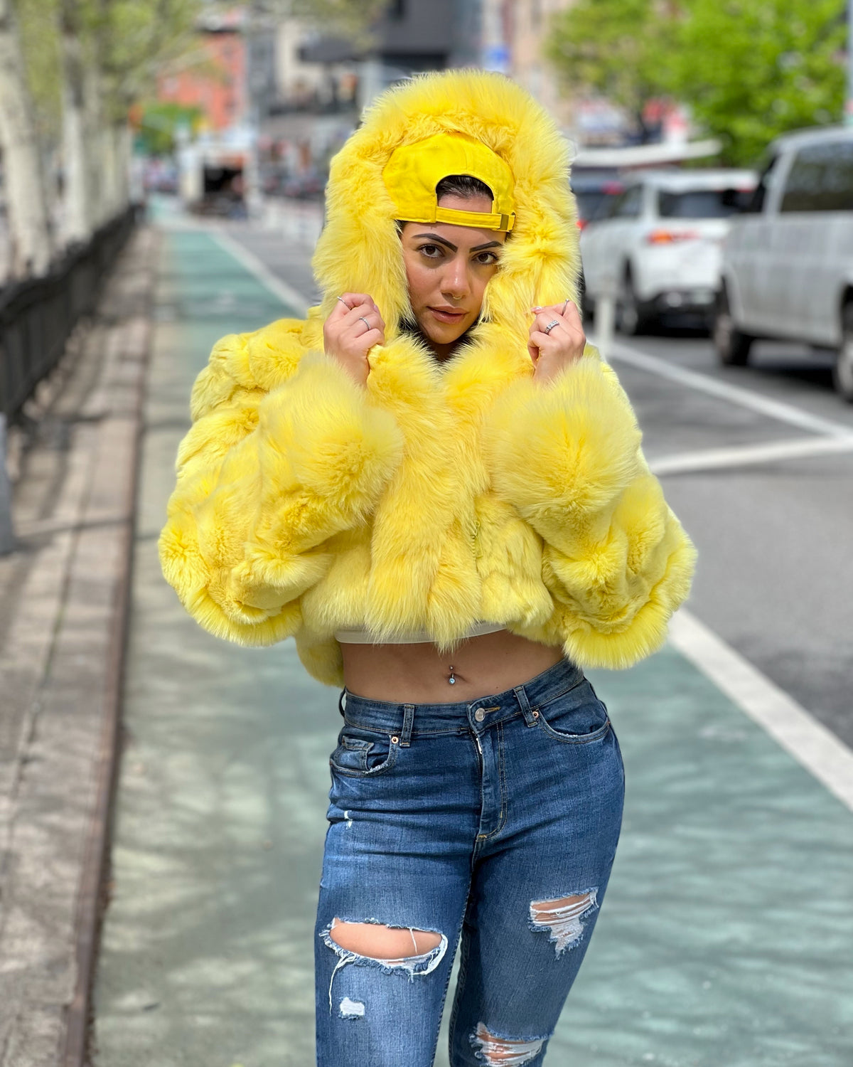 WOMEN -  YELLOW FOX BOMBER WITH HOOD