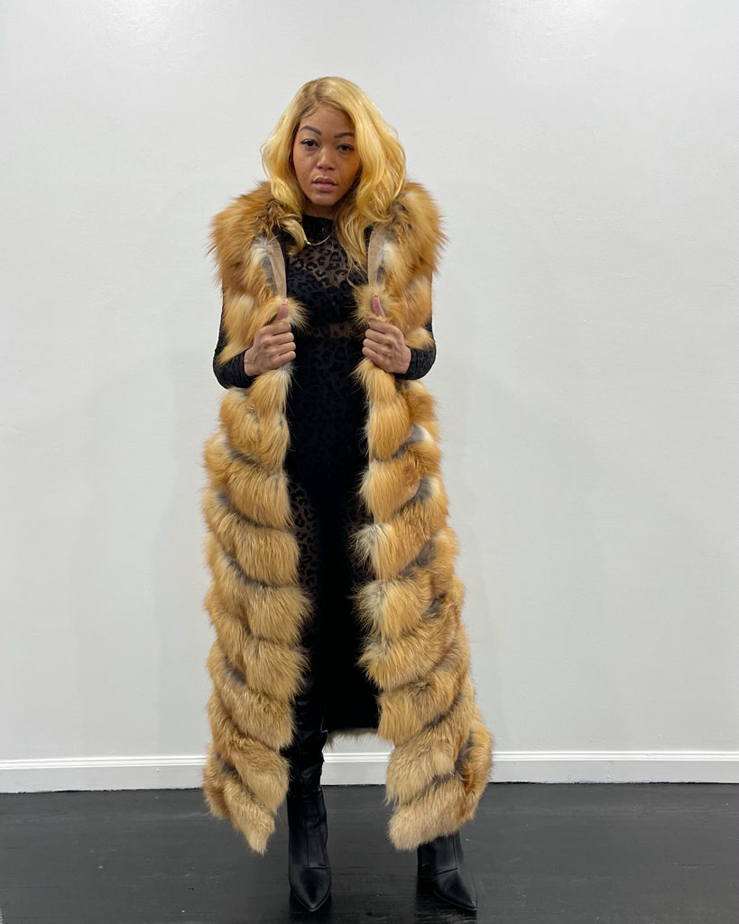 WOMEN FULL LENGTH FOX VEST-RED FOX – DaRucci Leather
