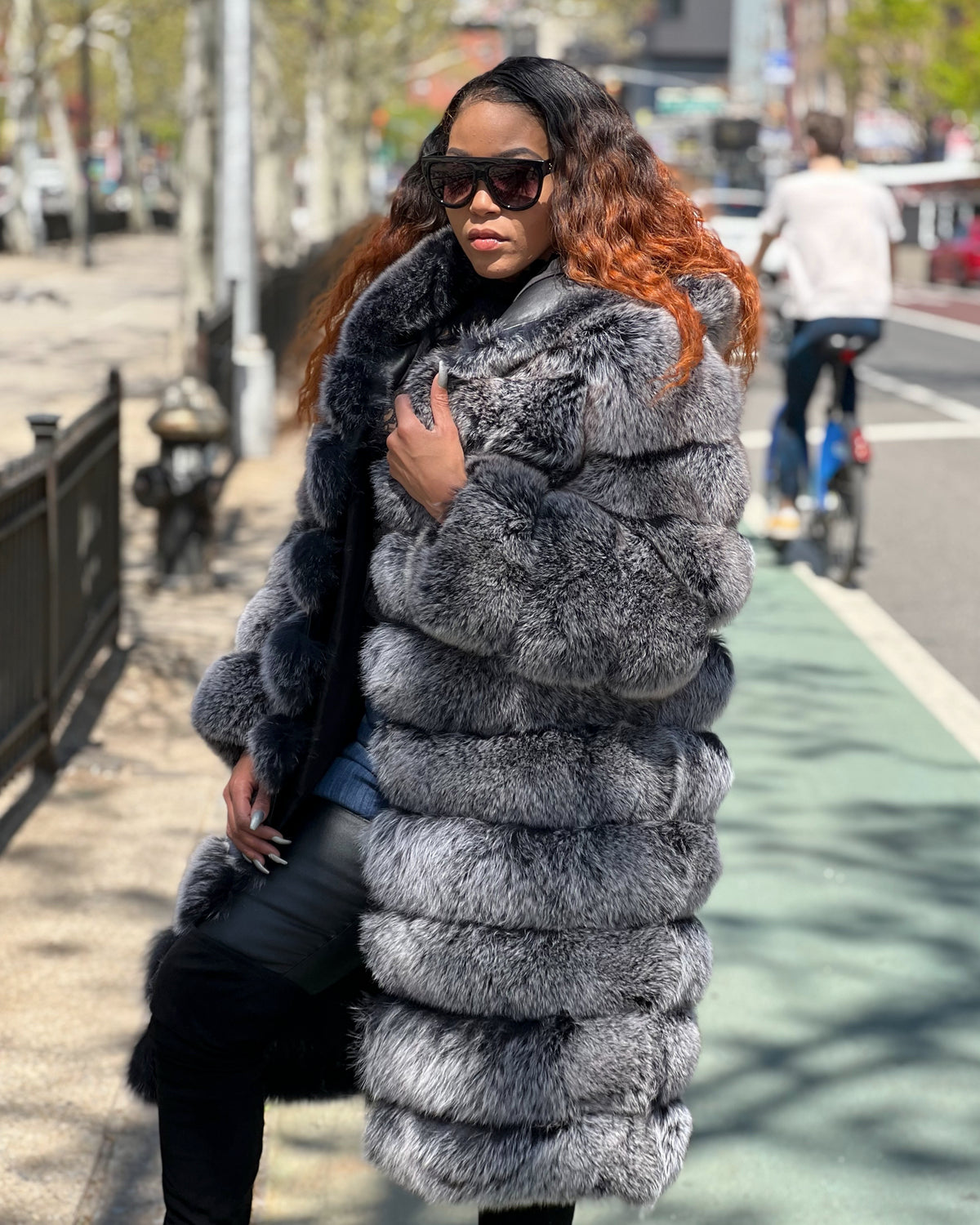 WOMEN -  3/4 BLACK & GREY FOX FUR WITH HOOD