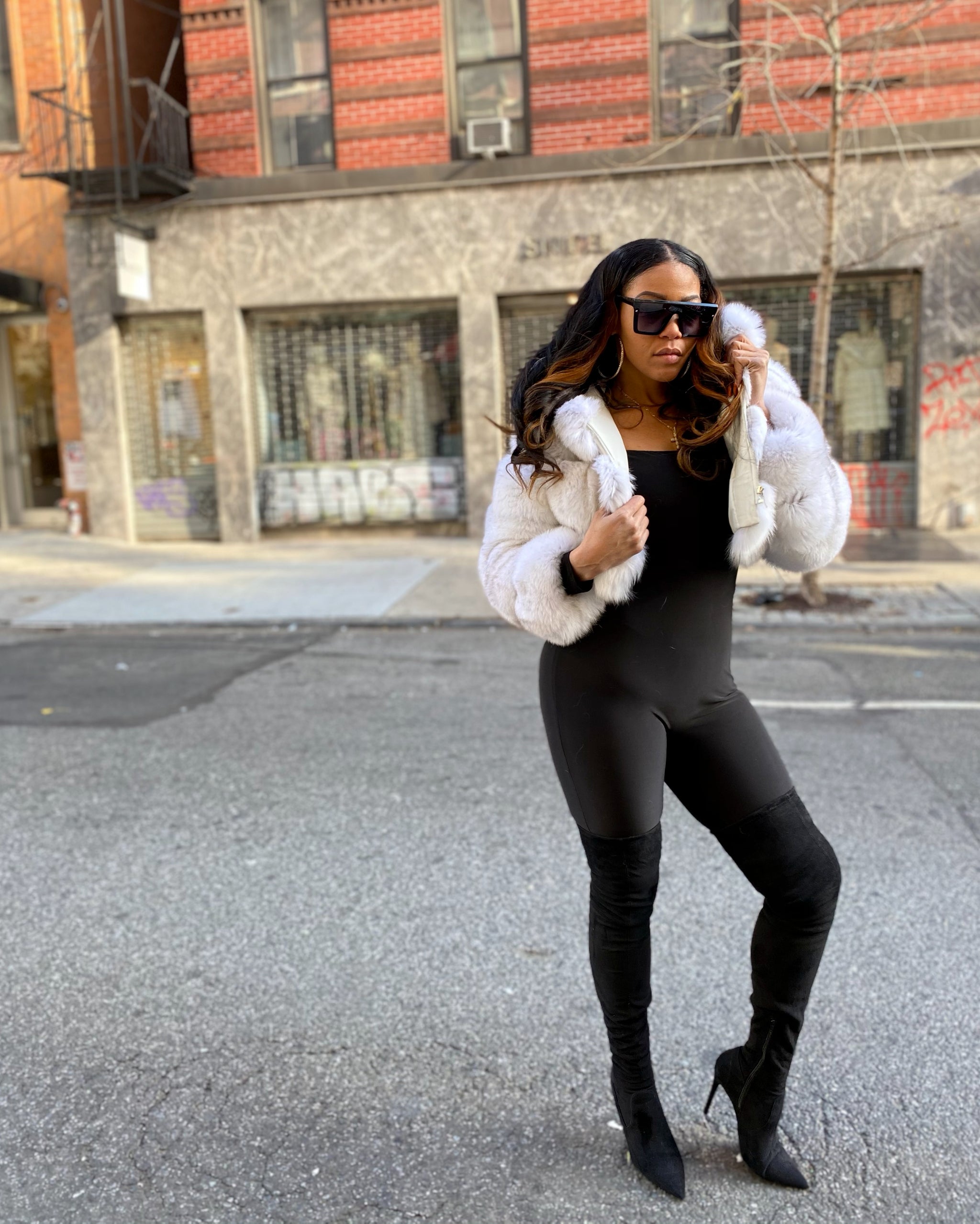 WOMEN CROP TOP- OFF WHITE FOX FUR WITH HOOD – DaRucci Leather