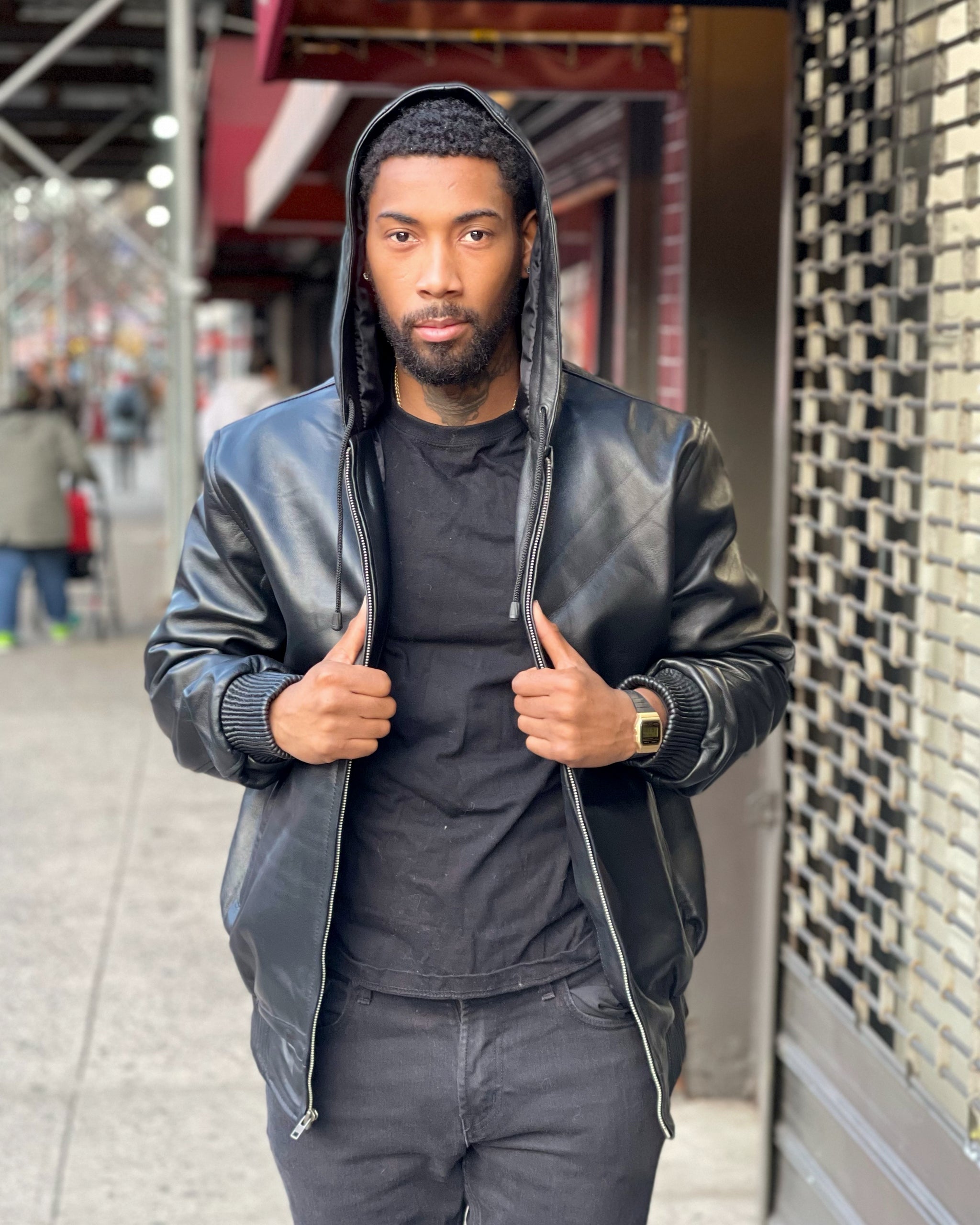 MEN LEATHER HOODIE- BLACK – DaRucci Leather