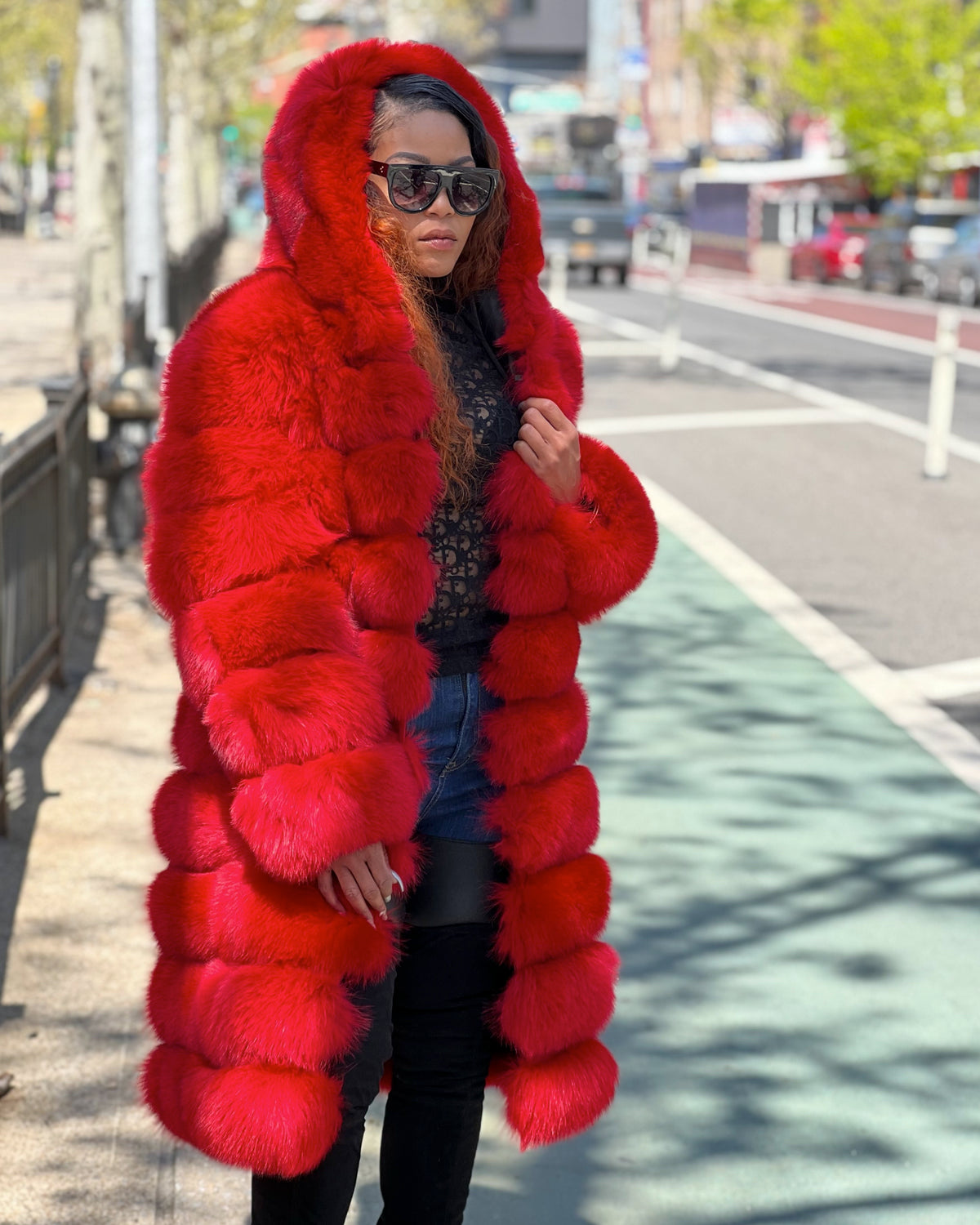 WOMEN -  3/4 RED FOX FUR WITH HOOD