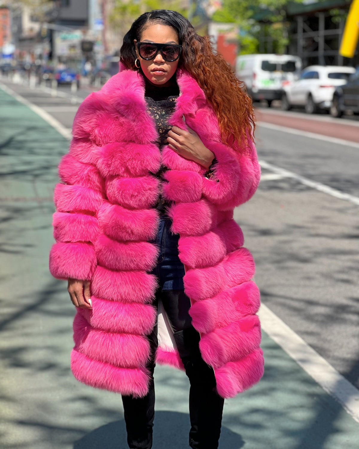 WOMEN -  3/4 HOT PINK FOX FUR WITH HOOD
