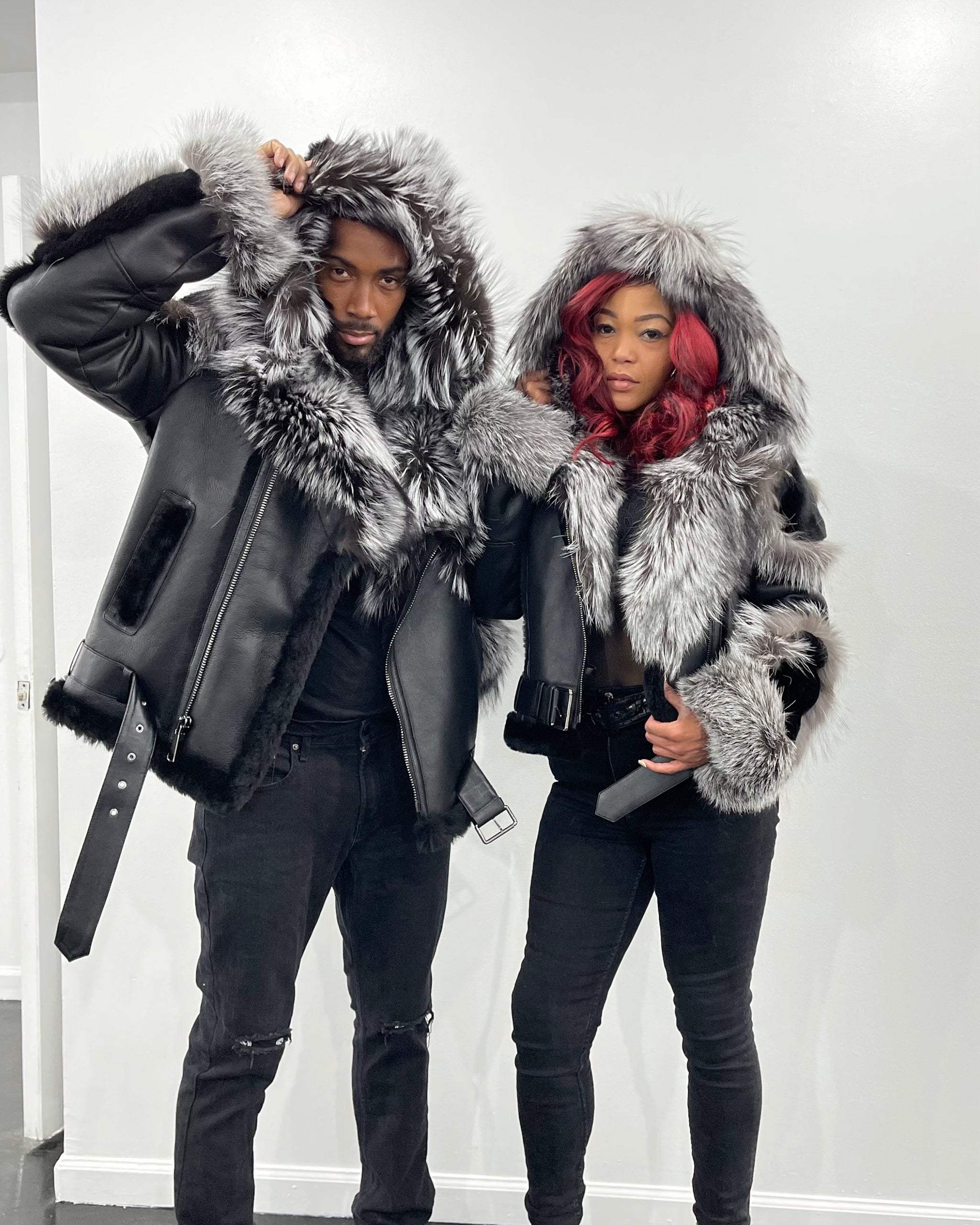 HIS & HERS- BLACK SHEARLING WITH SLIVER FOX – DaRucci Leather