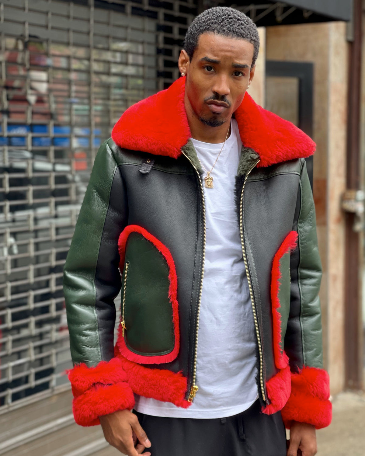 MEN SHEARLING-  MULTI COLOR PILOT STYLE- RED/GREEN/BLACK
