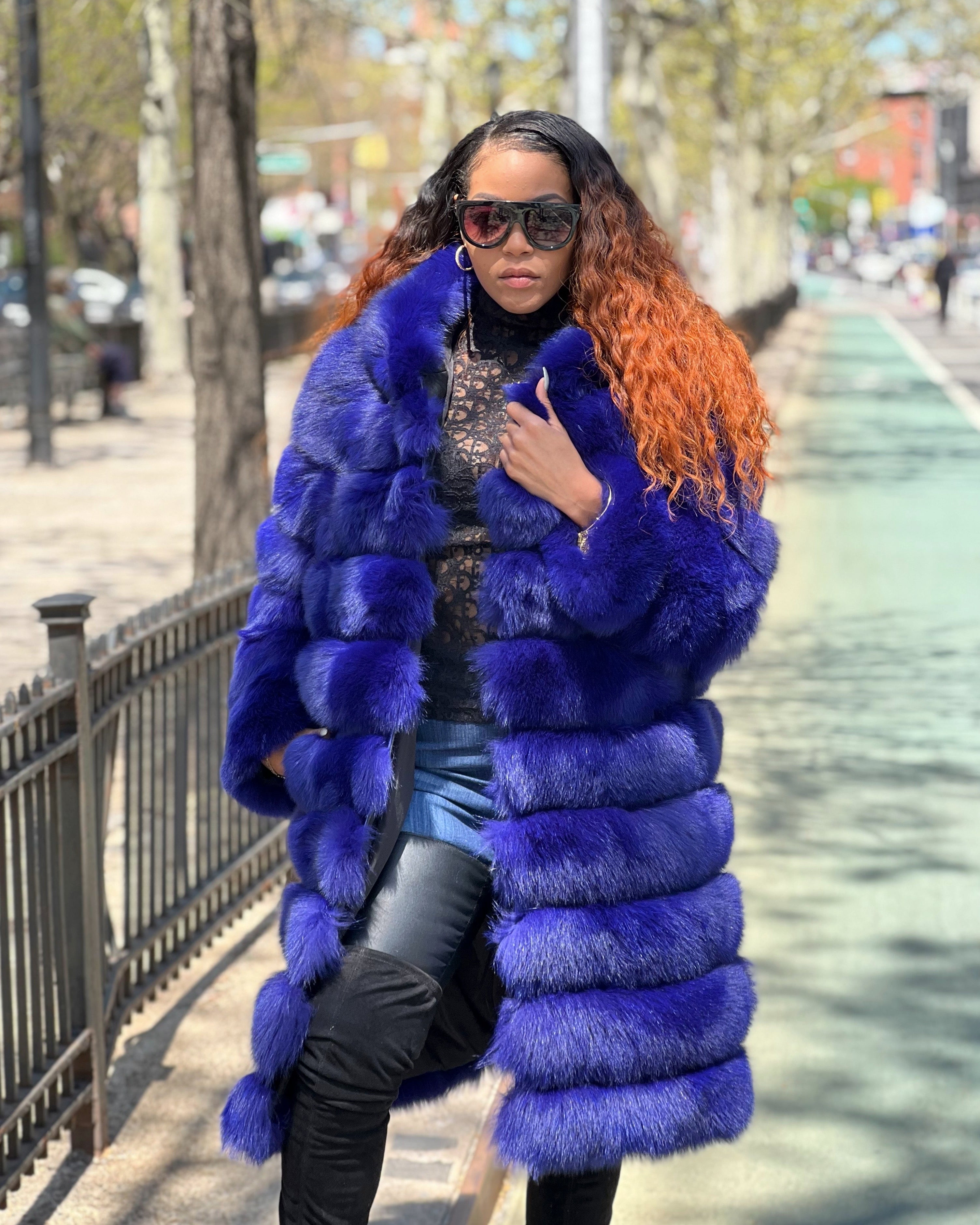 WOMEN - 3/4 BLUE FOX FUR WITH HOOD – DaRucci Leather