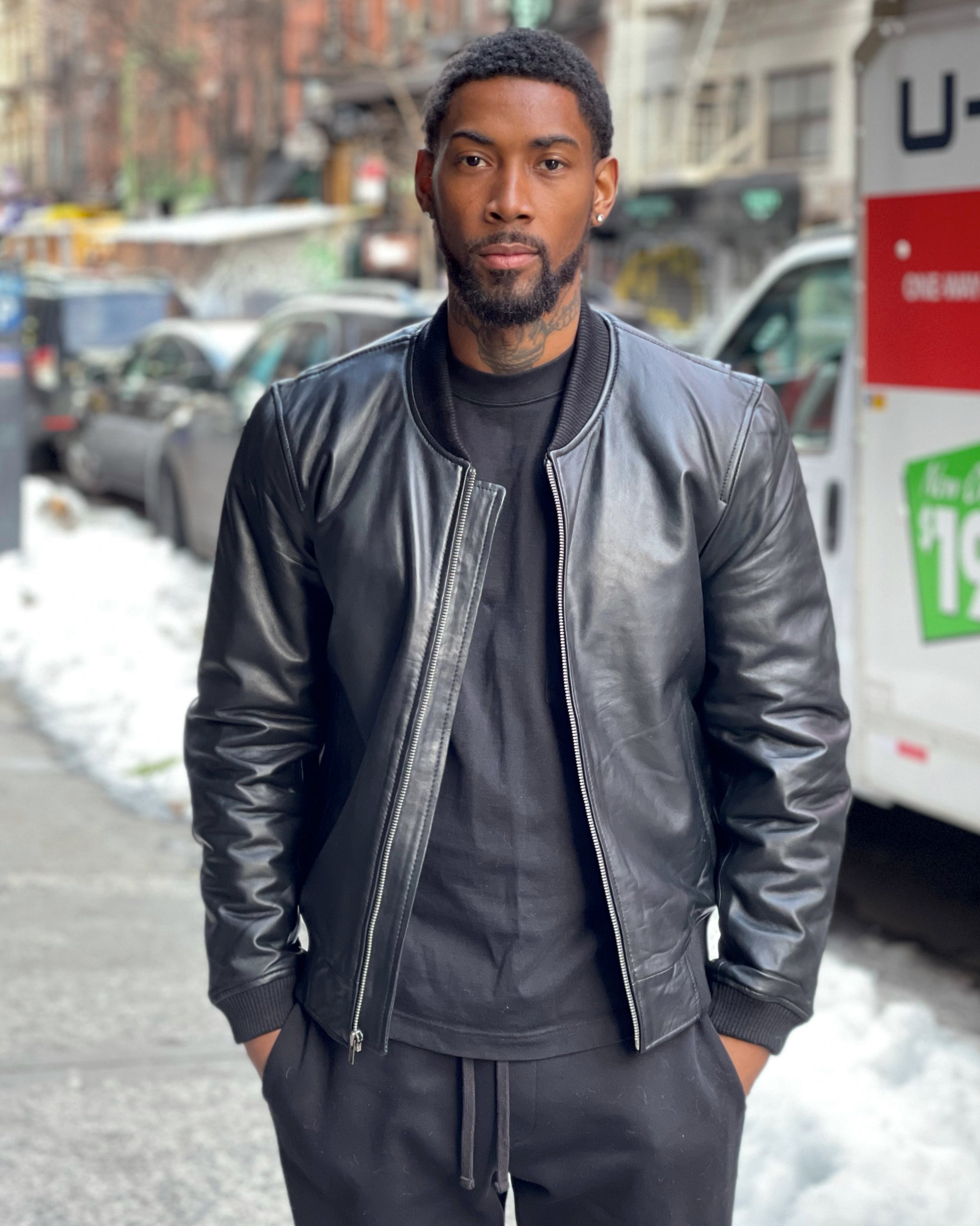 Darucci Leatherレザージャケット MEN V LEATHER JACKET- BLACK AND WHITE – DaRucci Leather