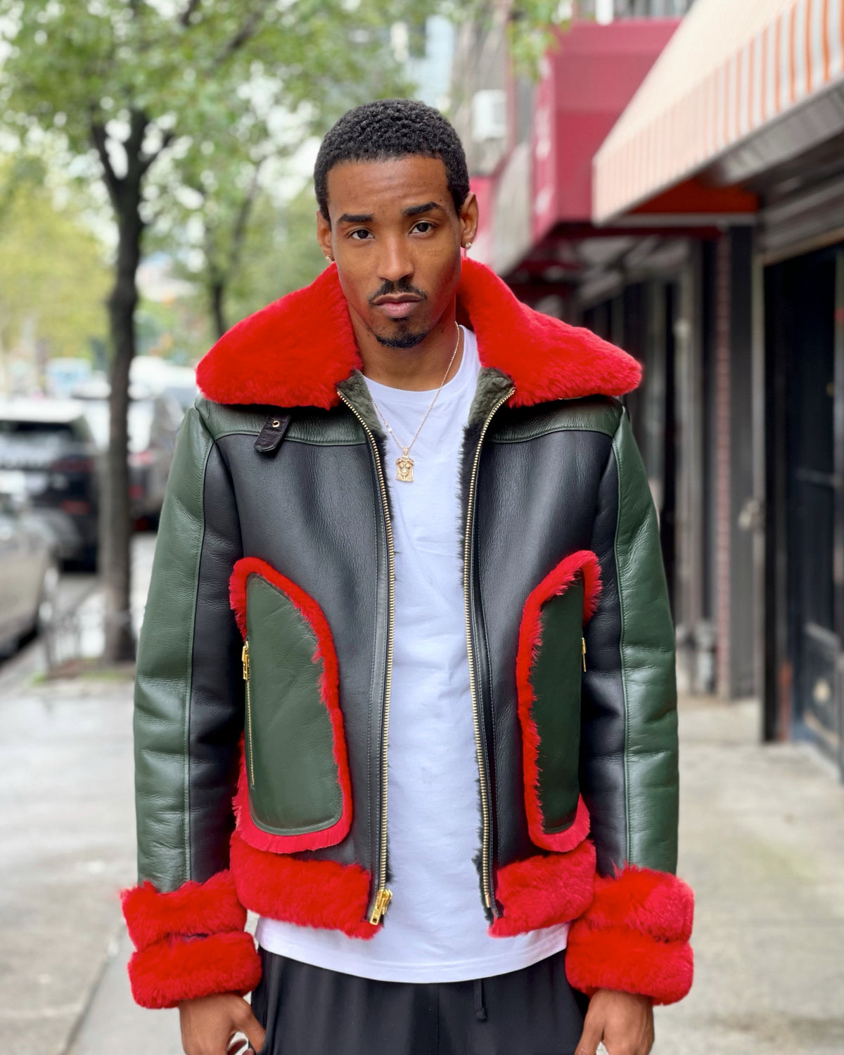 MEN SHEARLING-  MULTI COLOR PILOT STYLE- RED/GREEN/BLACK
