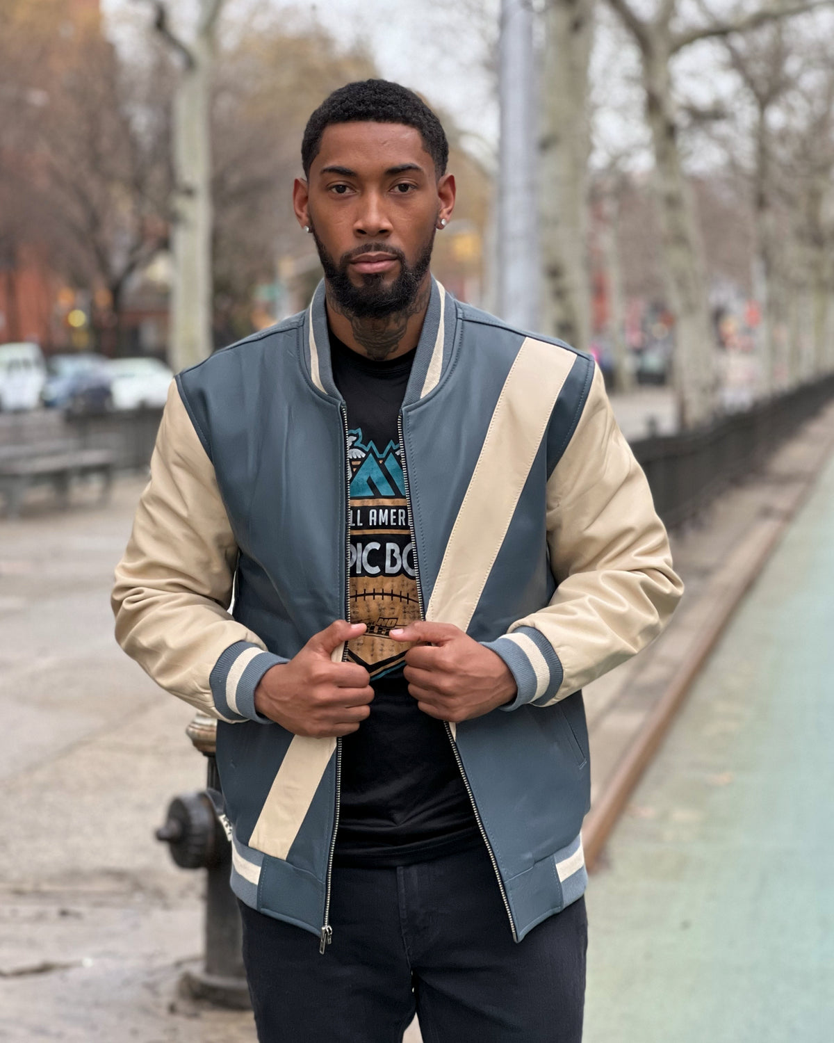 MEN BASEBALL STYLE JACKET- GREY AND OFF WHITE